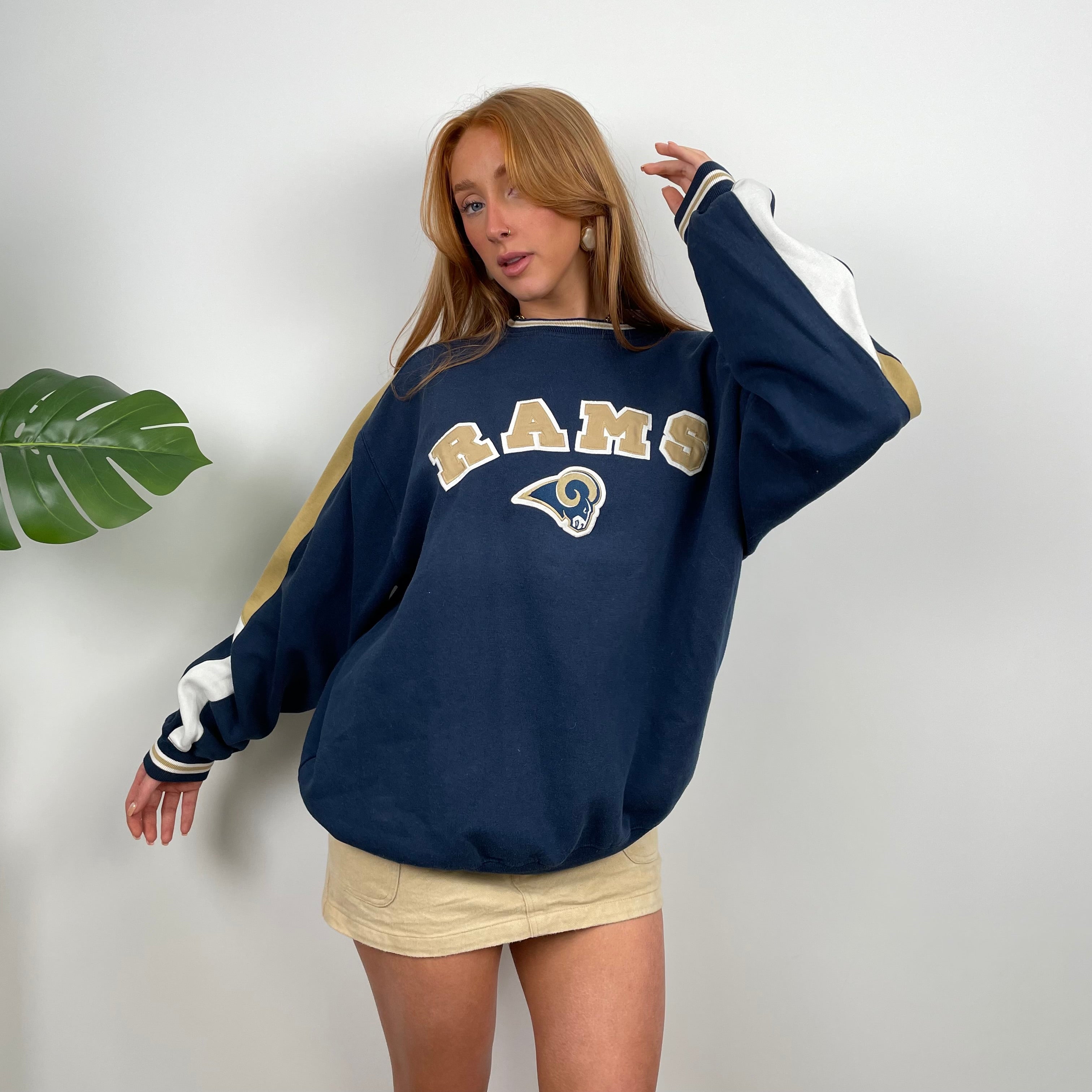 St. Louis Rams NFL Navy Embroidered Spell Out Sweatshirt (L)