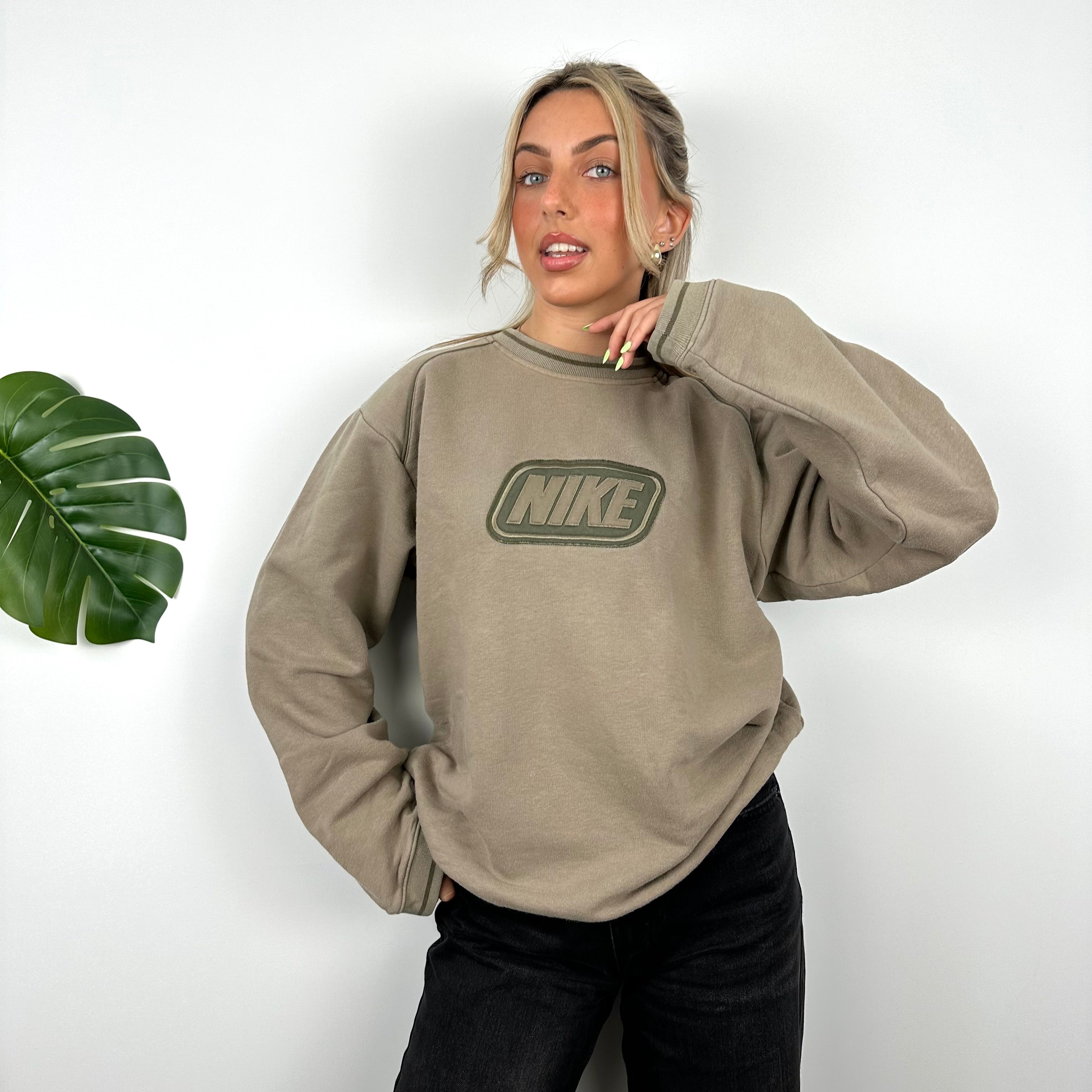 Nike Tan Brown Embroidered Spell Out Sweatshirt (M)