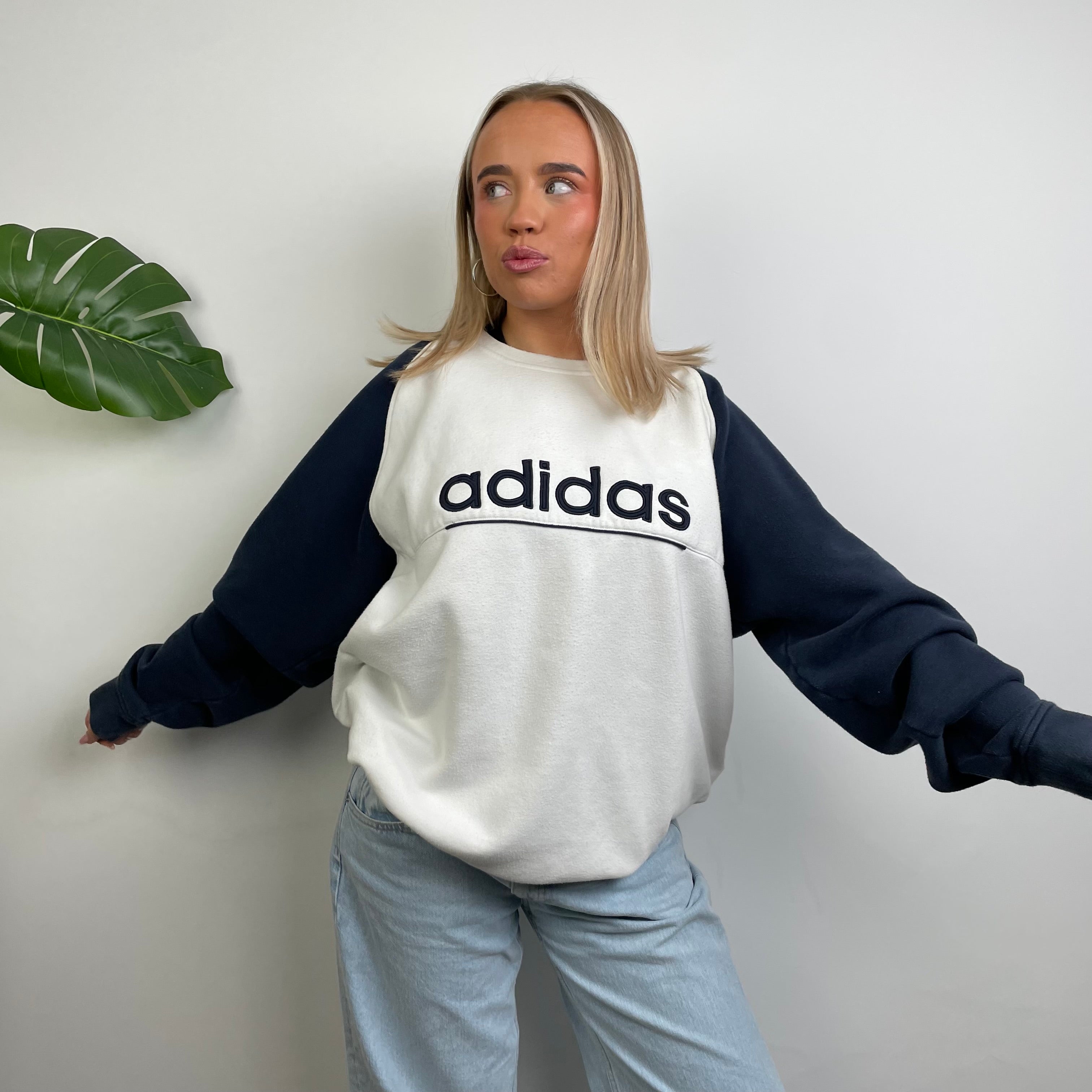 Adidas White Embroidered Spell Out Sweatshirt (XXL)