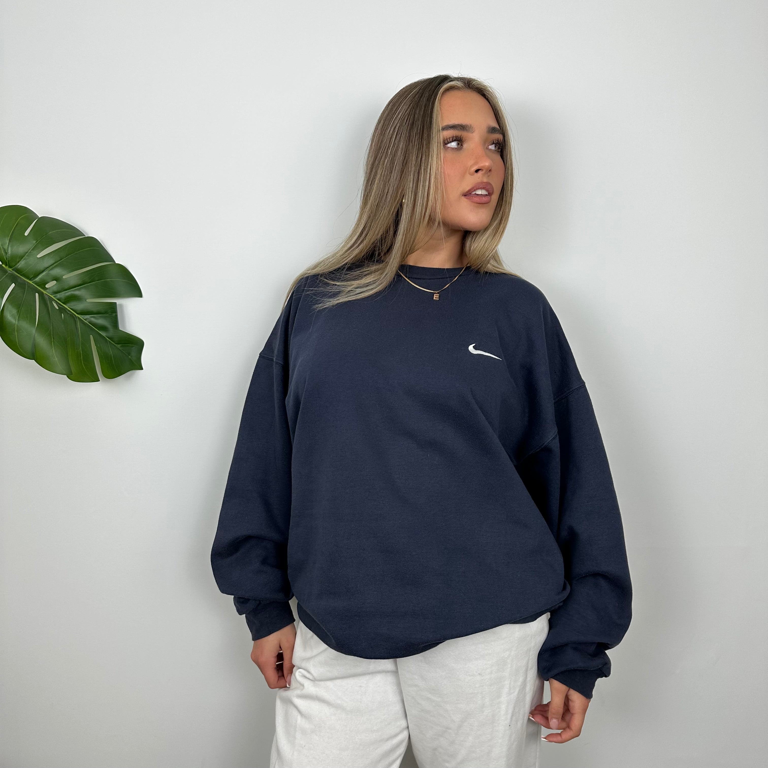 Nike Navy Embroidered Swoosh Sweatshirt (L)