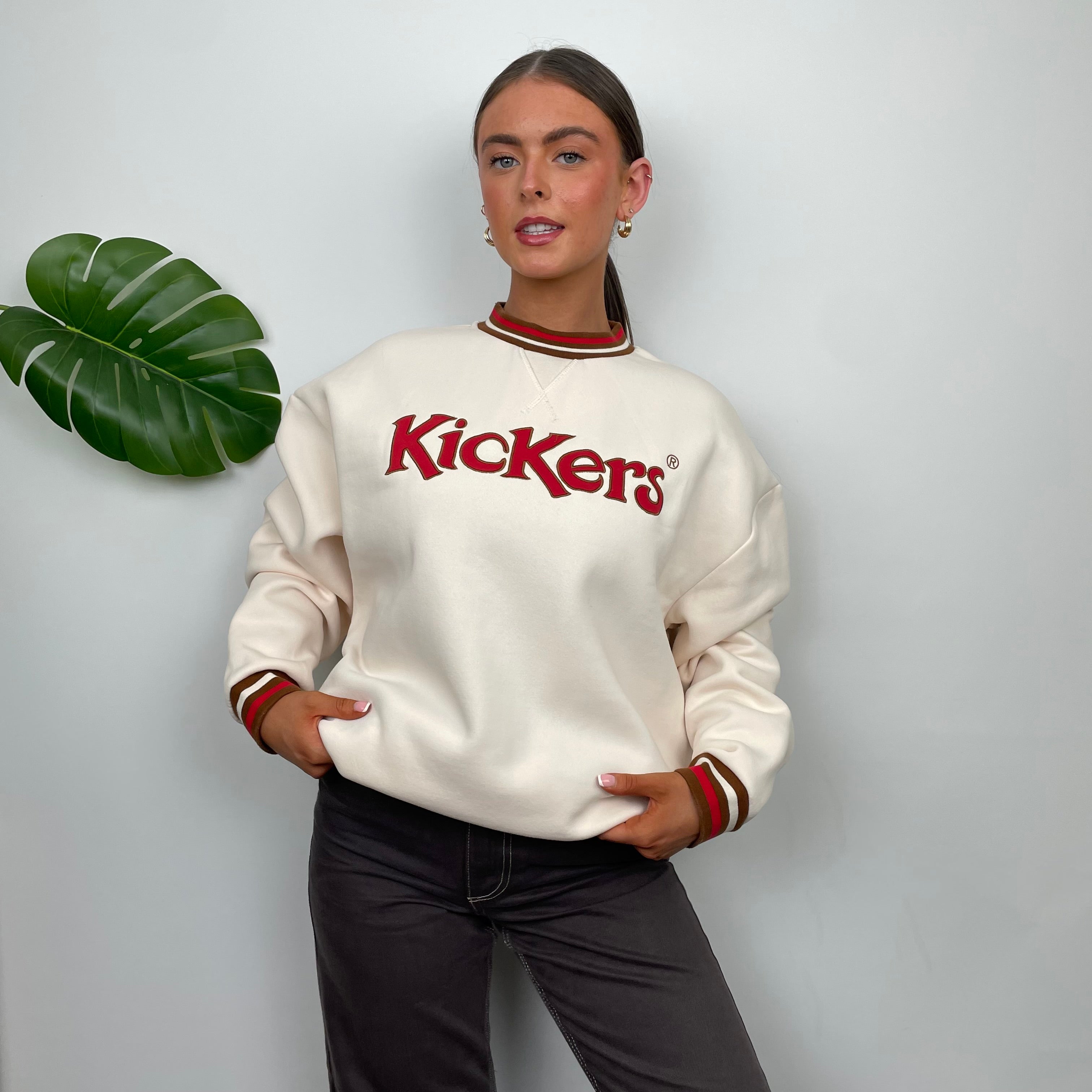 Kickers RARE Cream Embroidered Spell Out Sweatshirt (M)