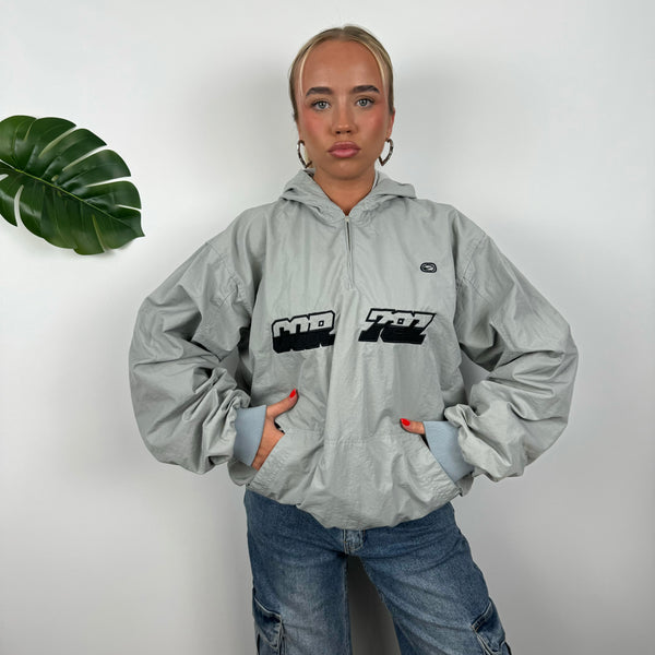 Nike Cortez Grey Embroidered Spell Out Quarter Zip Pullover Windbreaker Jacket (XL)