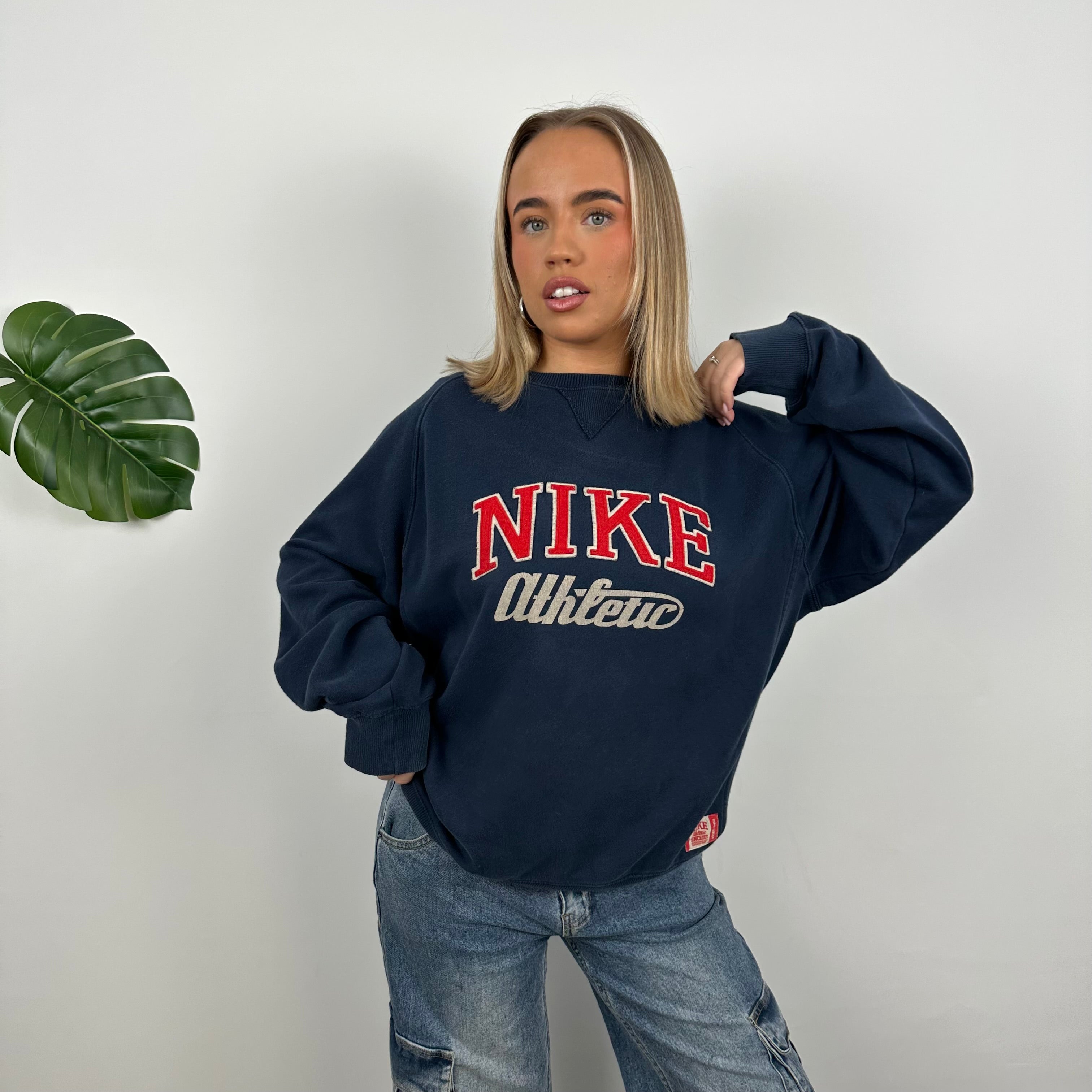 Nike Athletic Navy Embroidered Spell Out Sweatshirt (L)