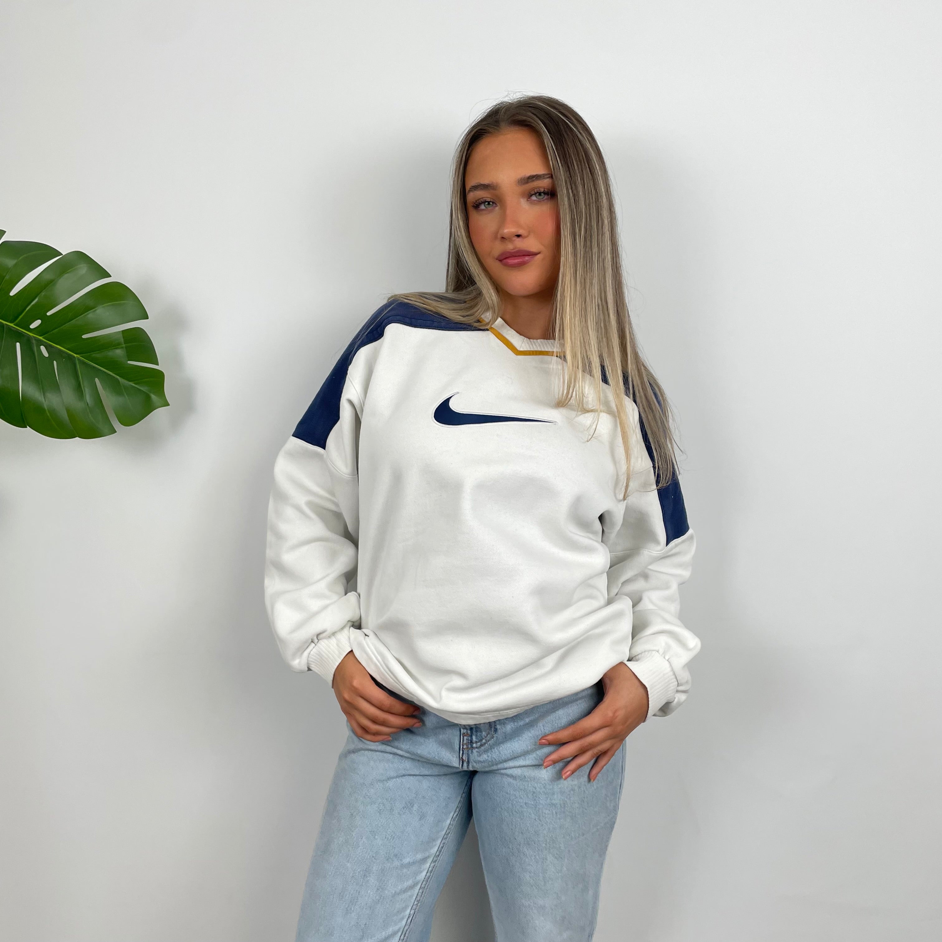 Nike White Embroidered Swoosh Sweatshirt (M)