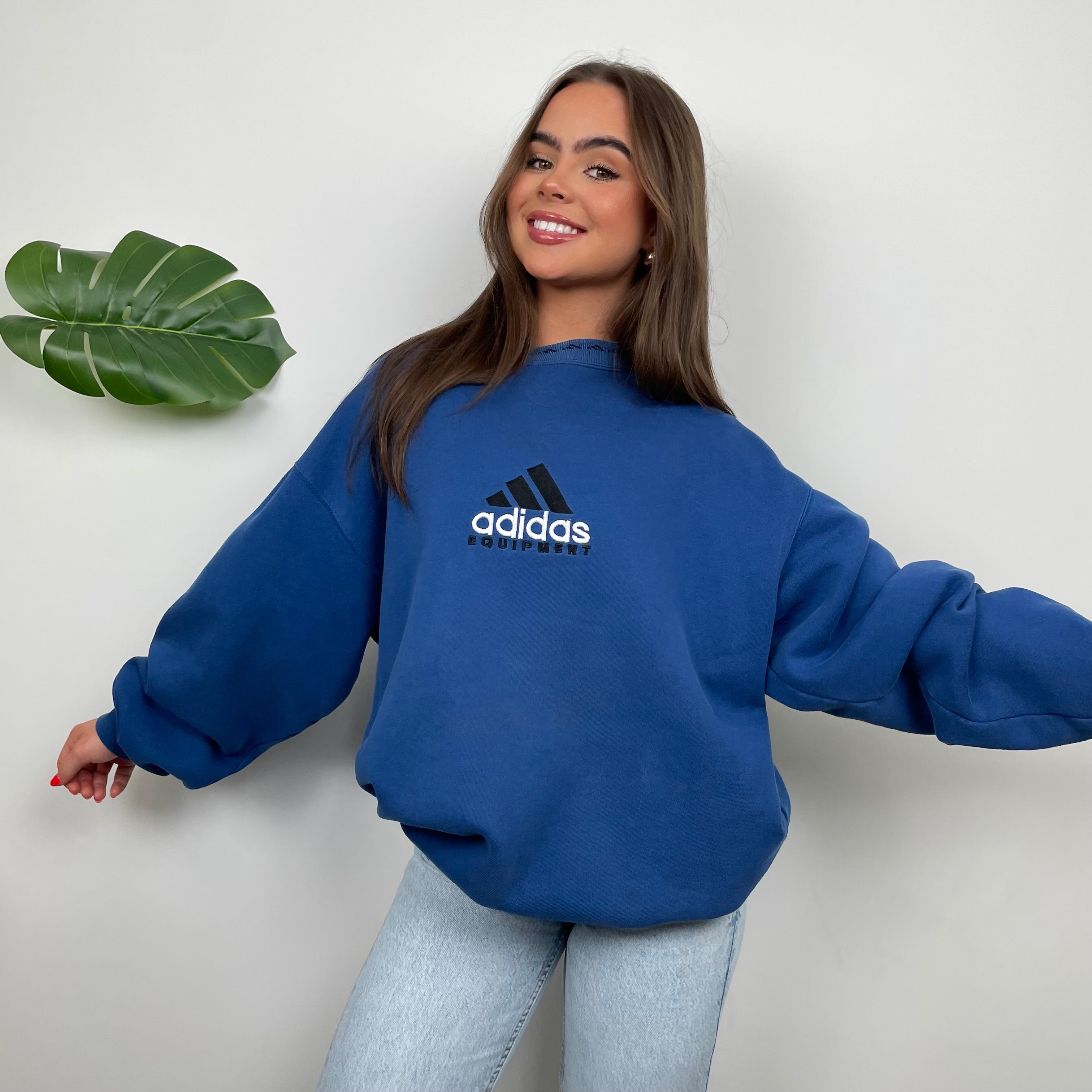 Adidas Equipment Blue Embroidered Spell Out Sweatshirt (XL)