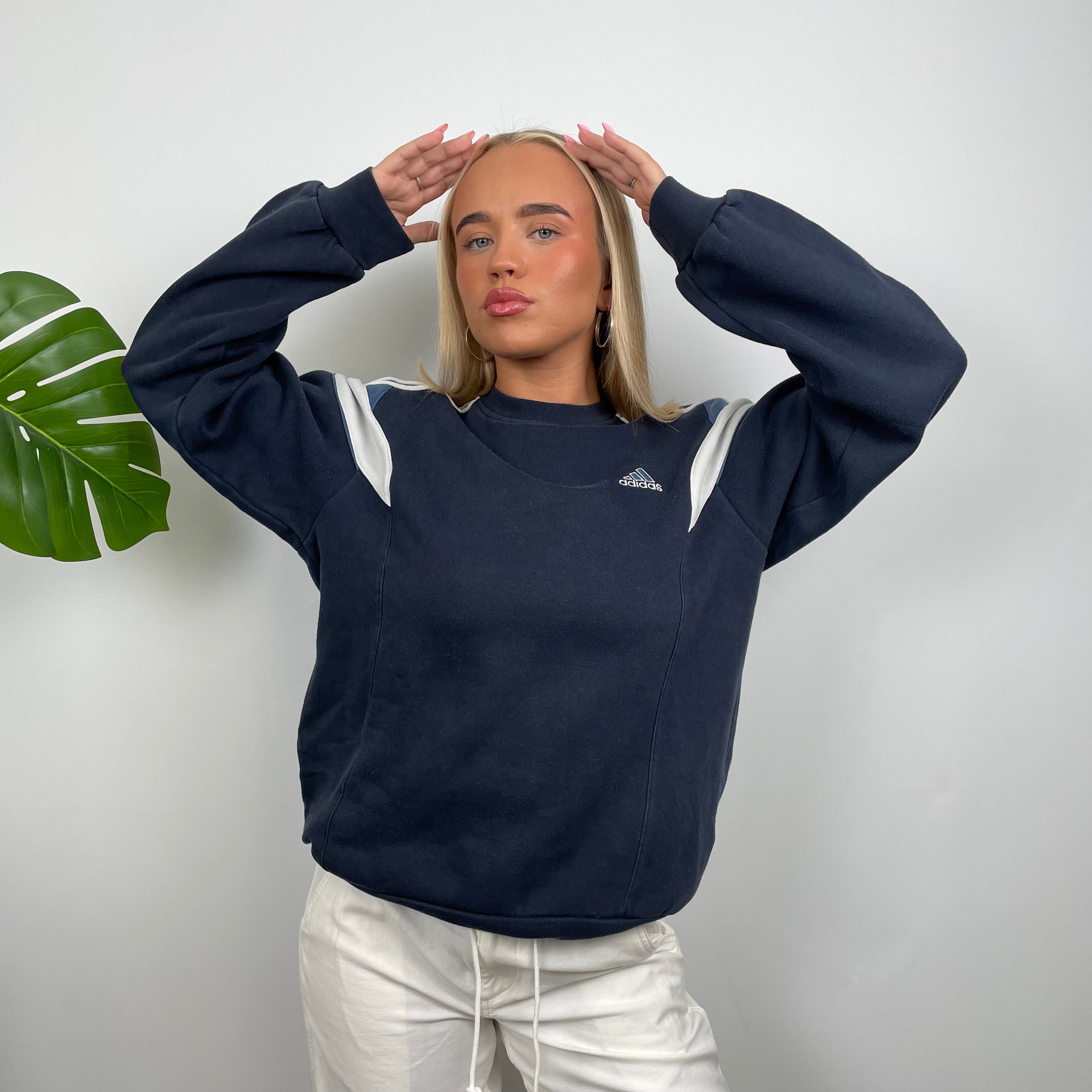 Adidas Navy Embroidered Spell Out Sweatshirt (L)