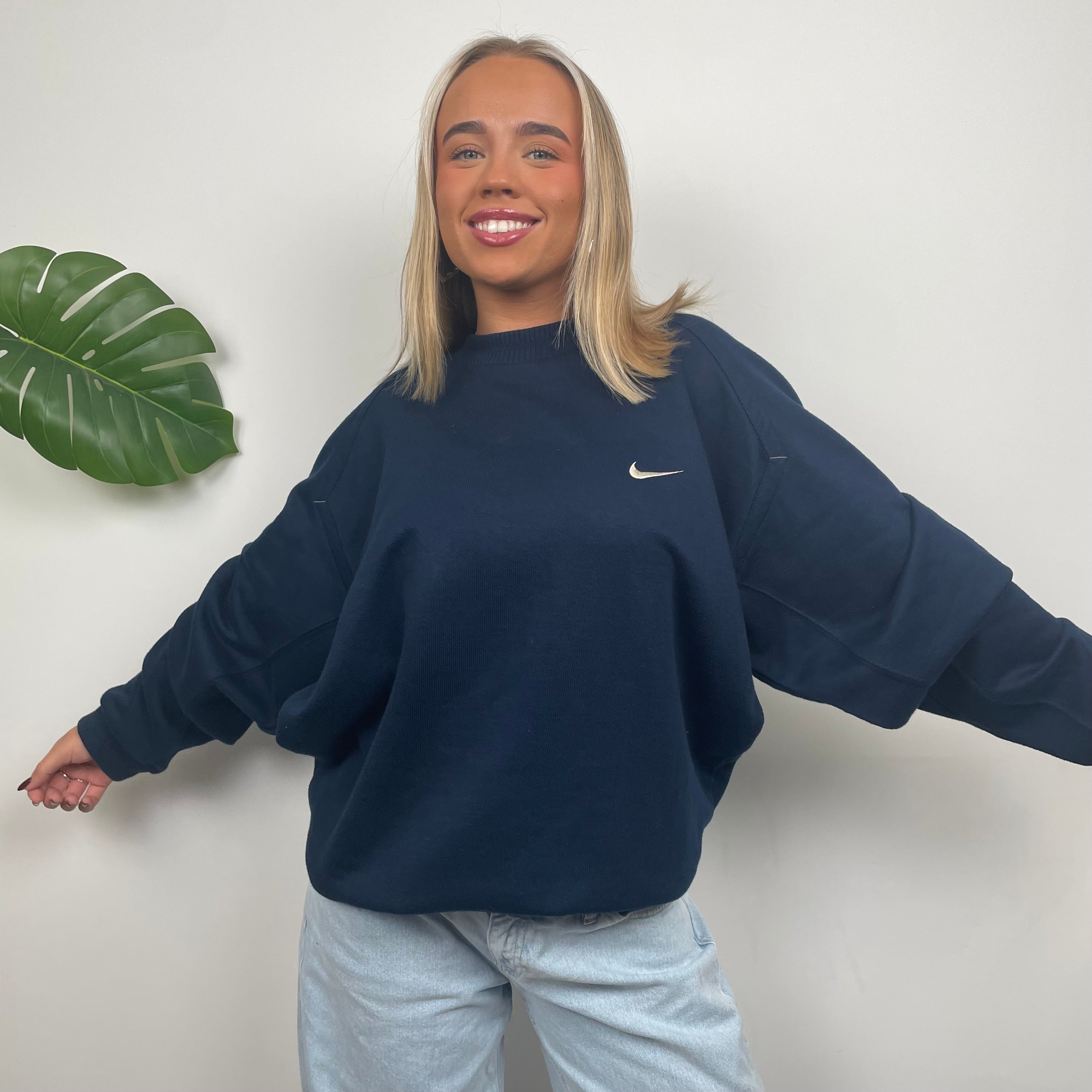 Nike Navy Embroidered Swoosh Sweatshirt (L)