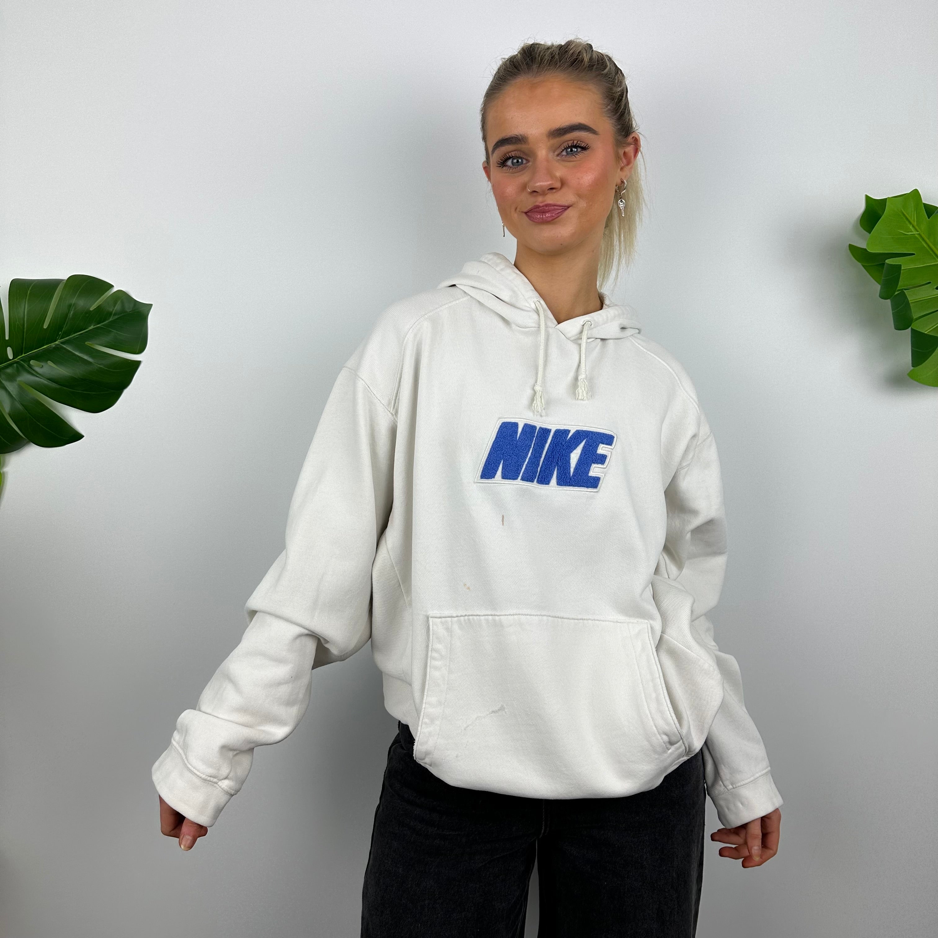 Nike RARE White Embroidered Spell Out Hoodie (L)