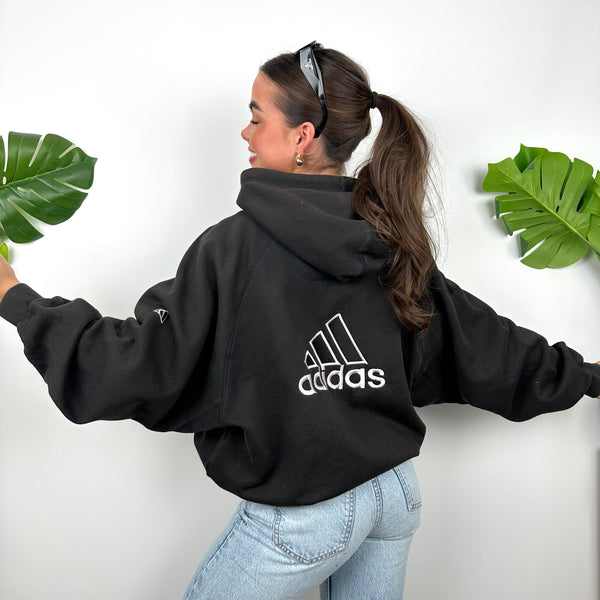 Adidas Black Embroidered Spell Out Zip Up Hoodie Jacket (M)