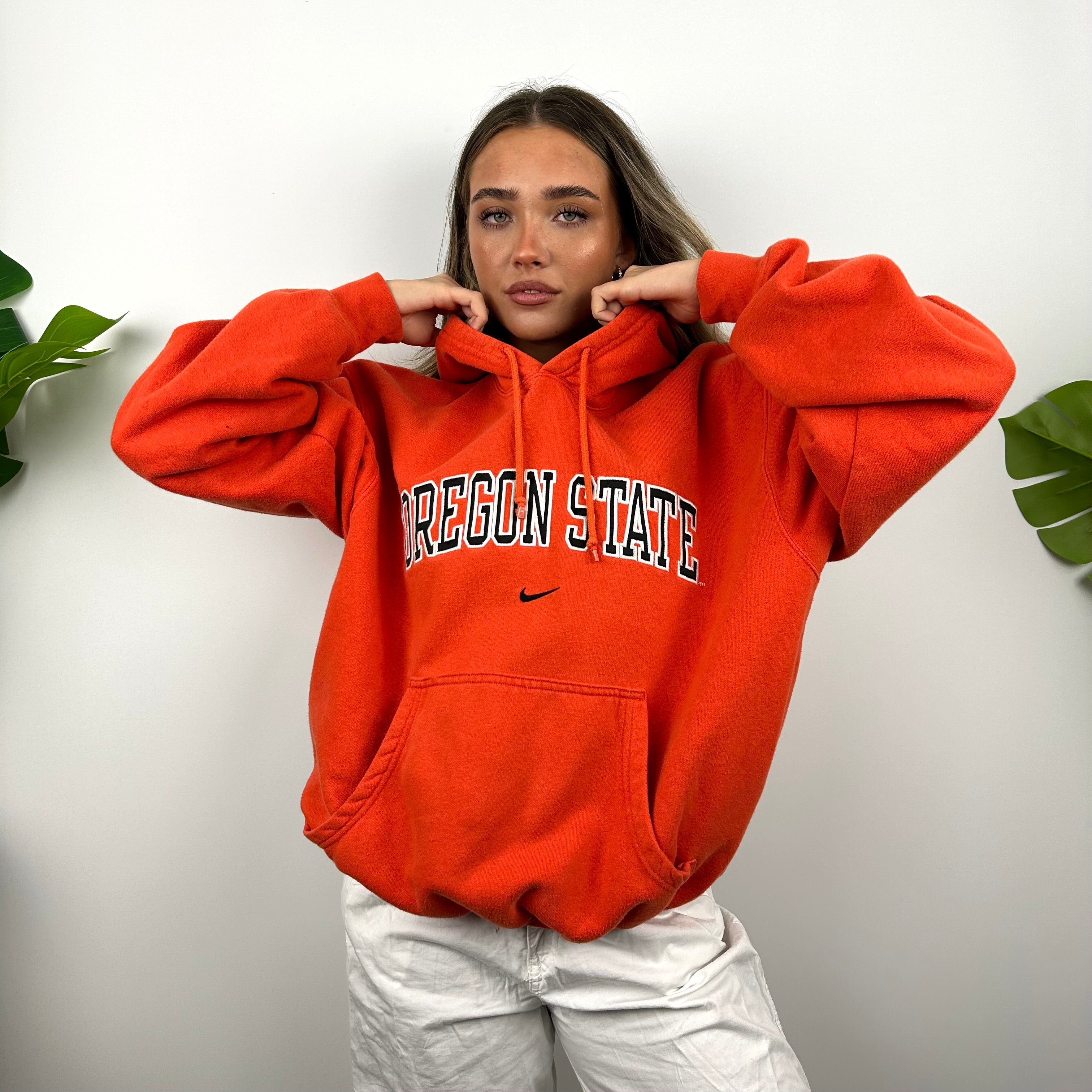 Nike x Oregon State Orange Embroidered Spell Out Hoodie (S)