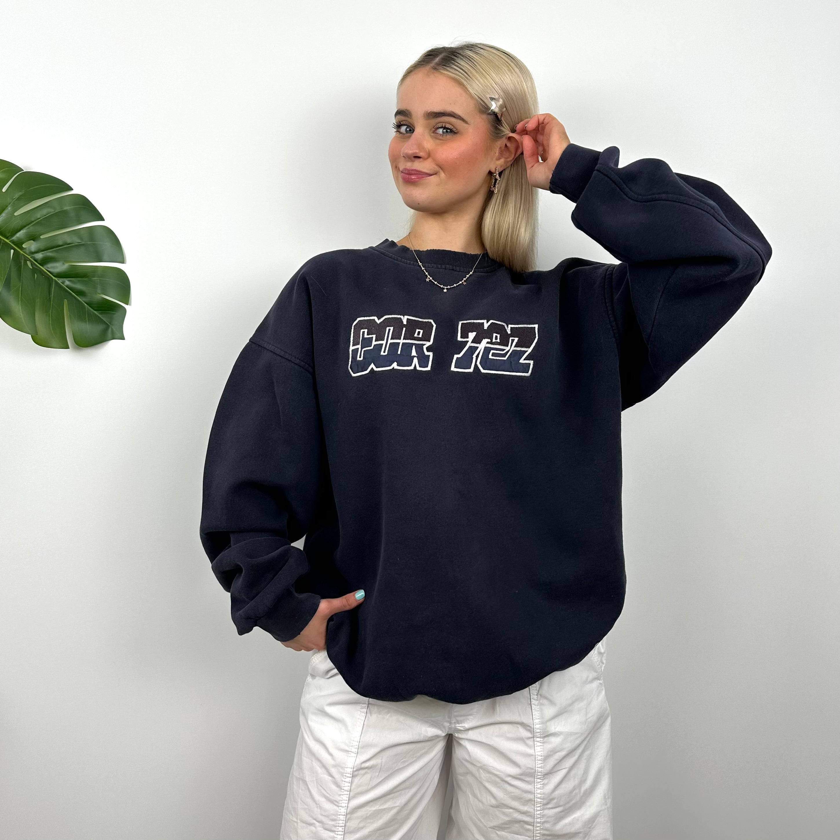 Nike Cortez Navy Embroidered Spell Out Sweatshirt (L)