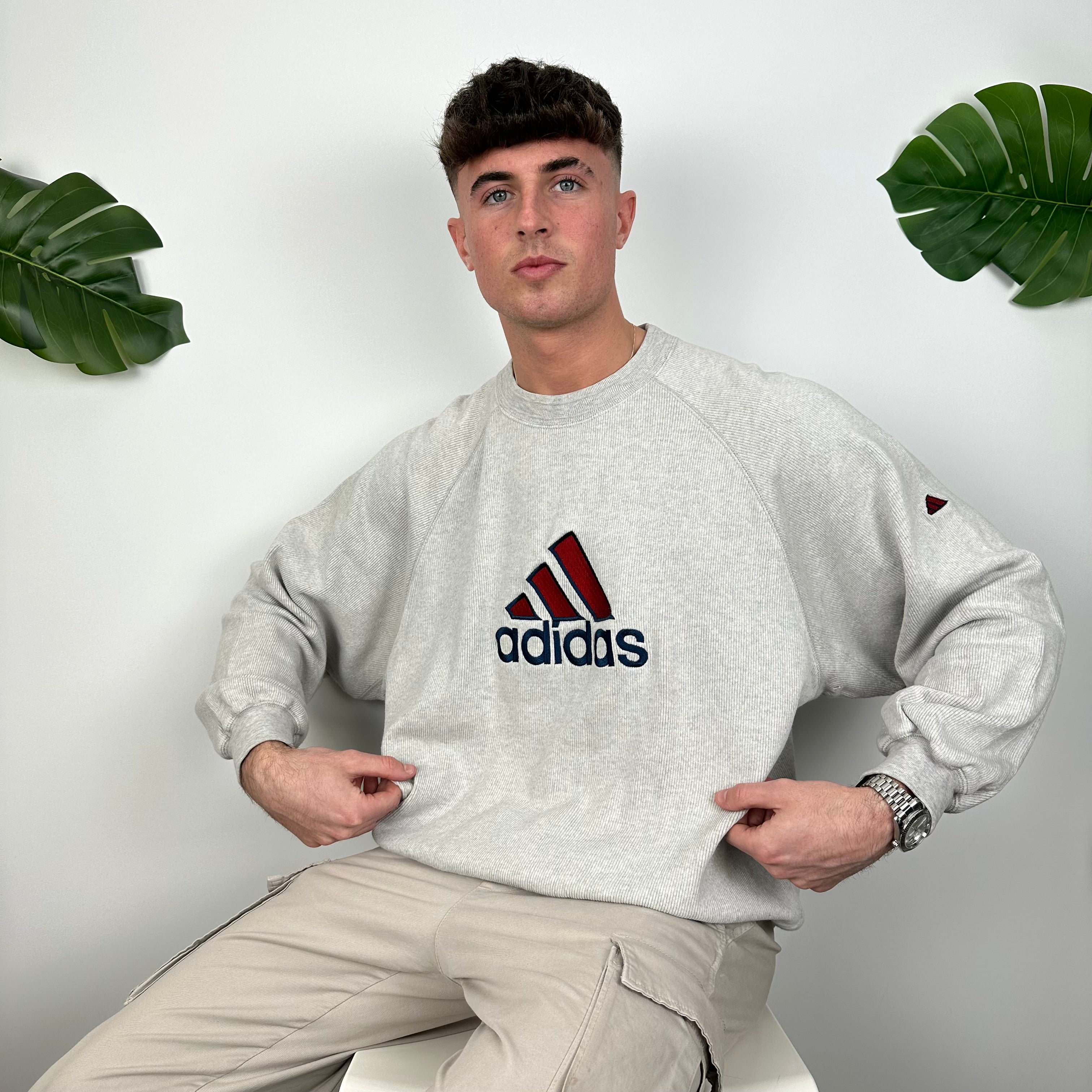 Adidas Grey Embroidered Spell Out Sweatshirt (M)