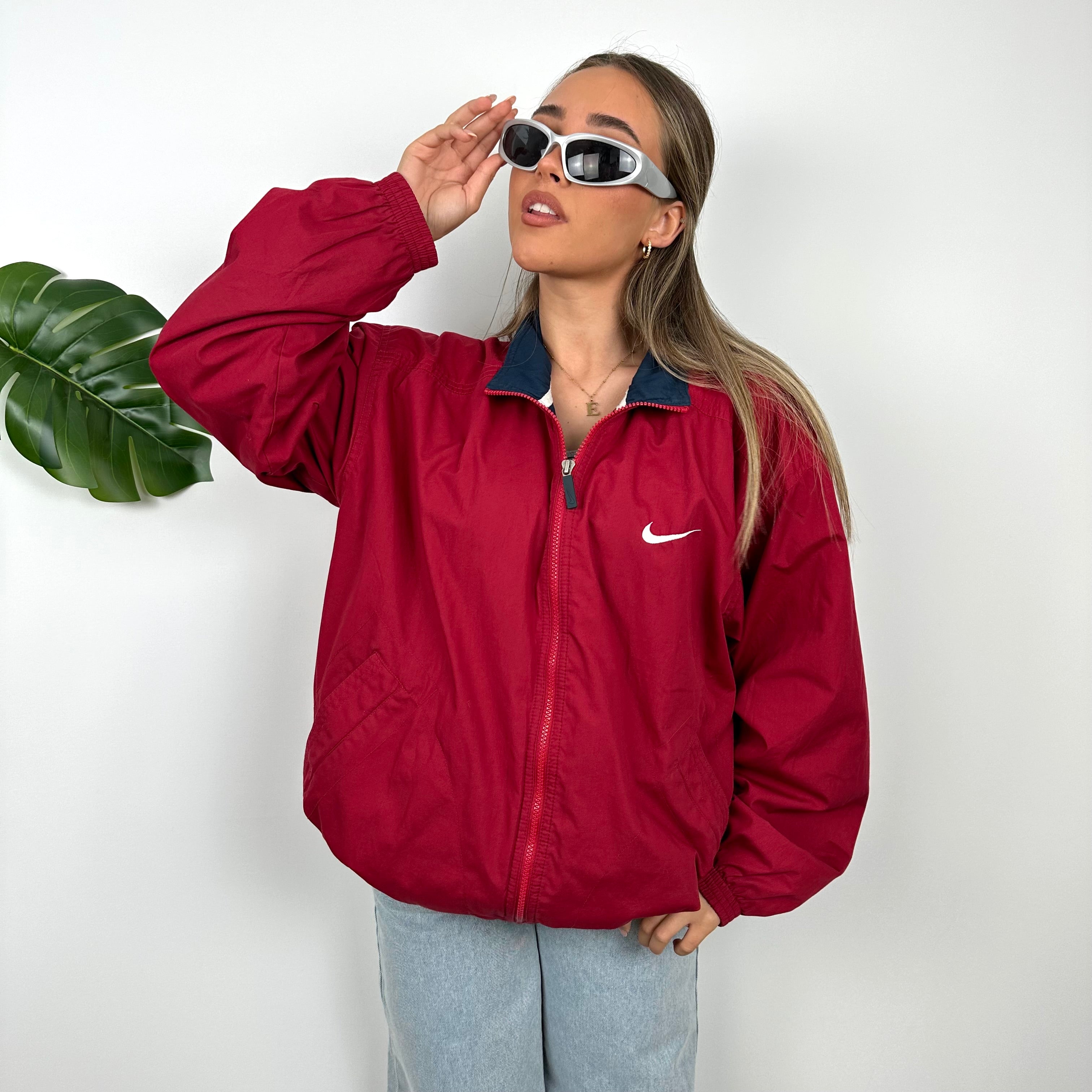 Nike RARE Red Embroidered Swoosh Windbreaker Jacket (M)