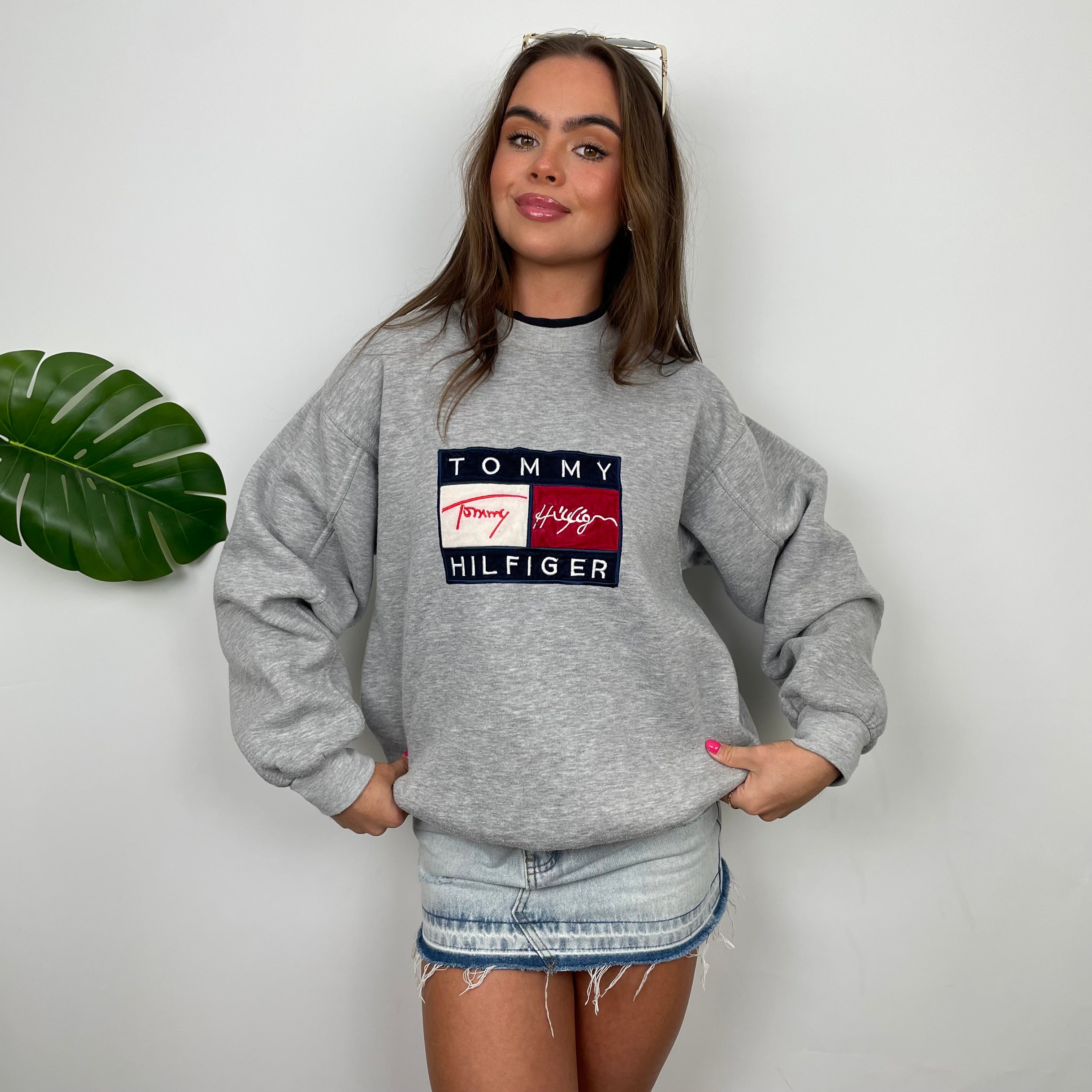 Tommy Hilfiger Grey Embroidered Spell Out Sweatshirt (M)