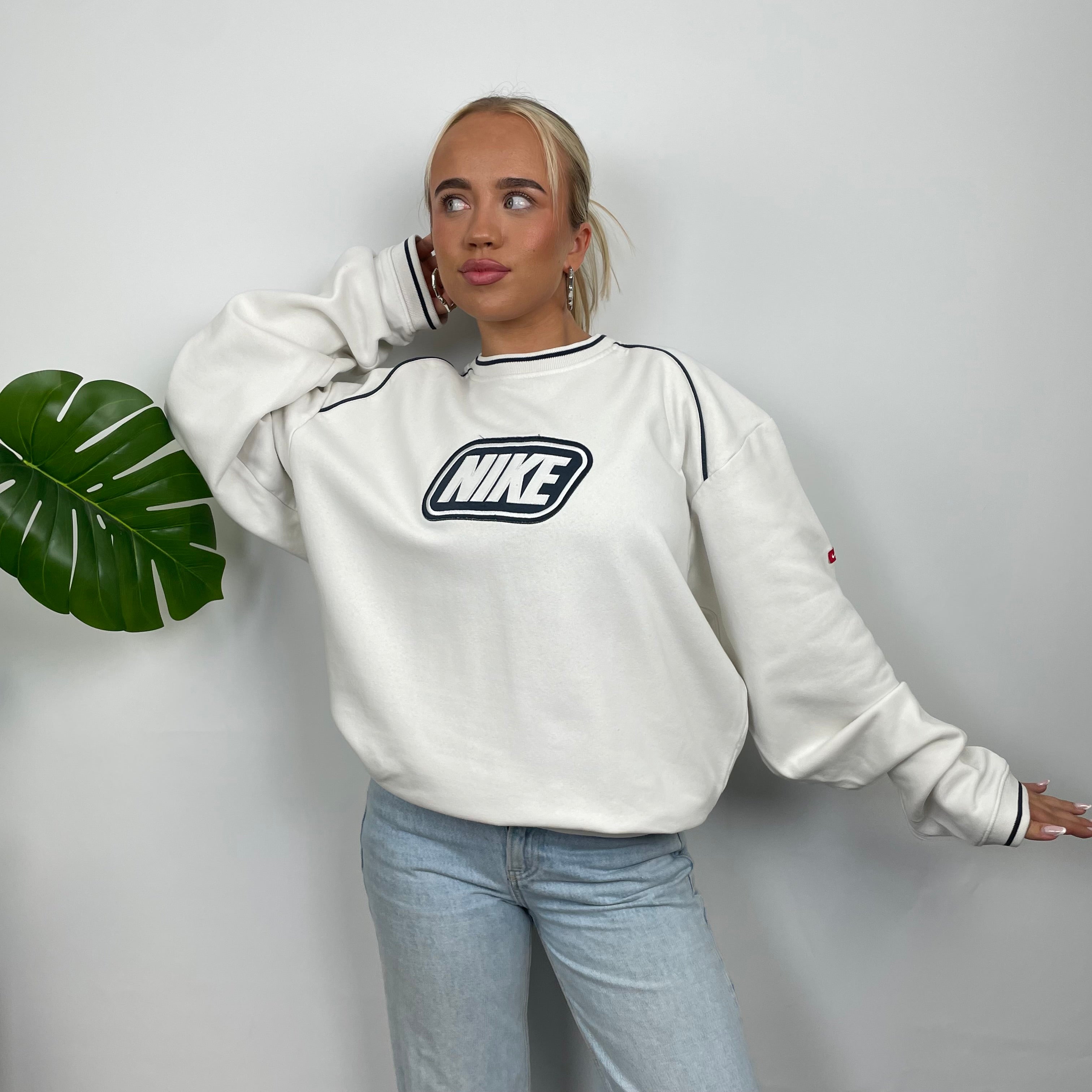 Nike RARE White Embroidered Spell Out Sweatshirt as worn by Molly Mae (XL)