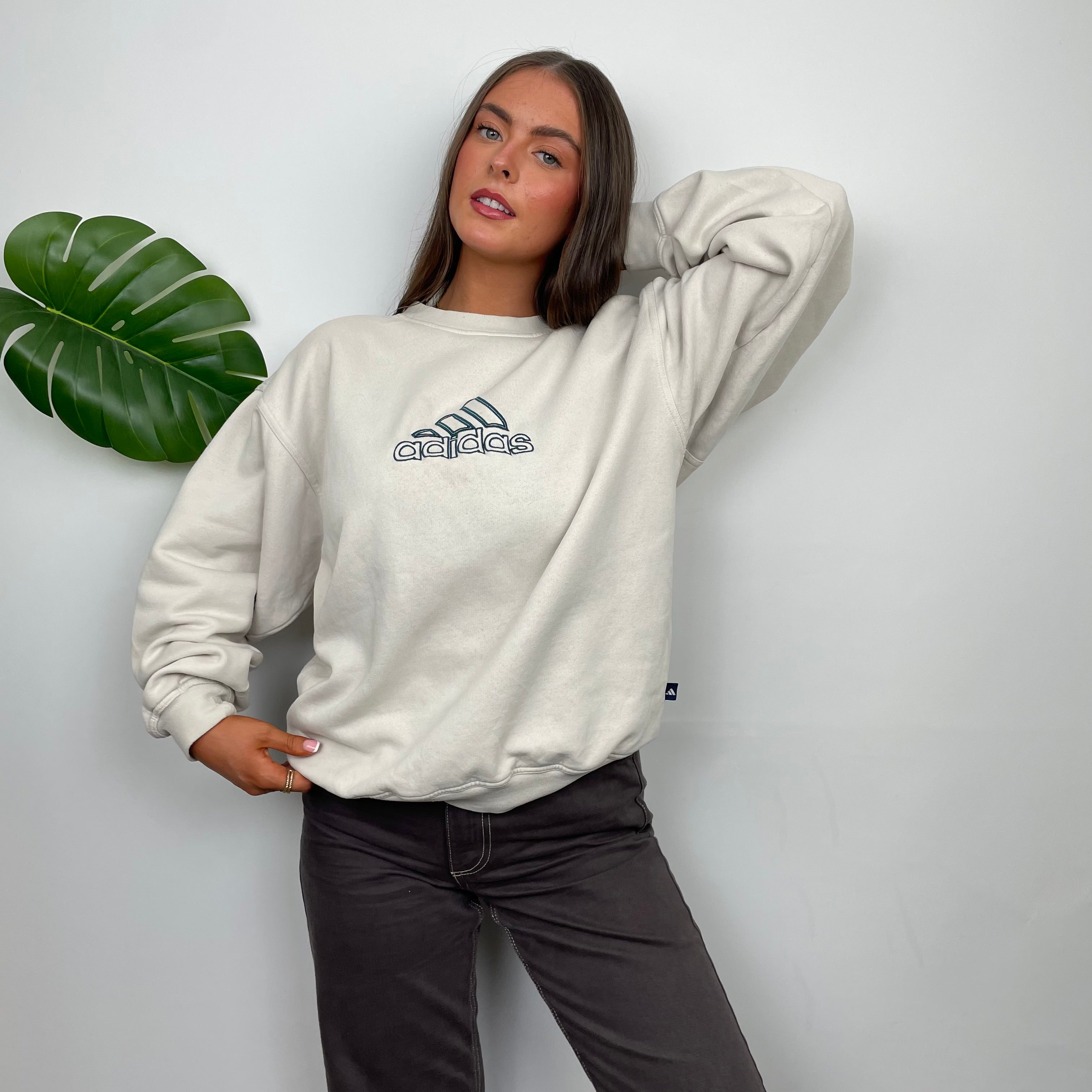 Adidas RARE Cream Embroidered Spell Out Sweatshirt (M)