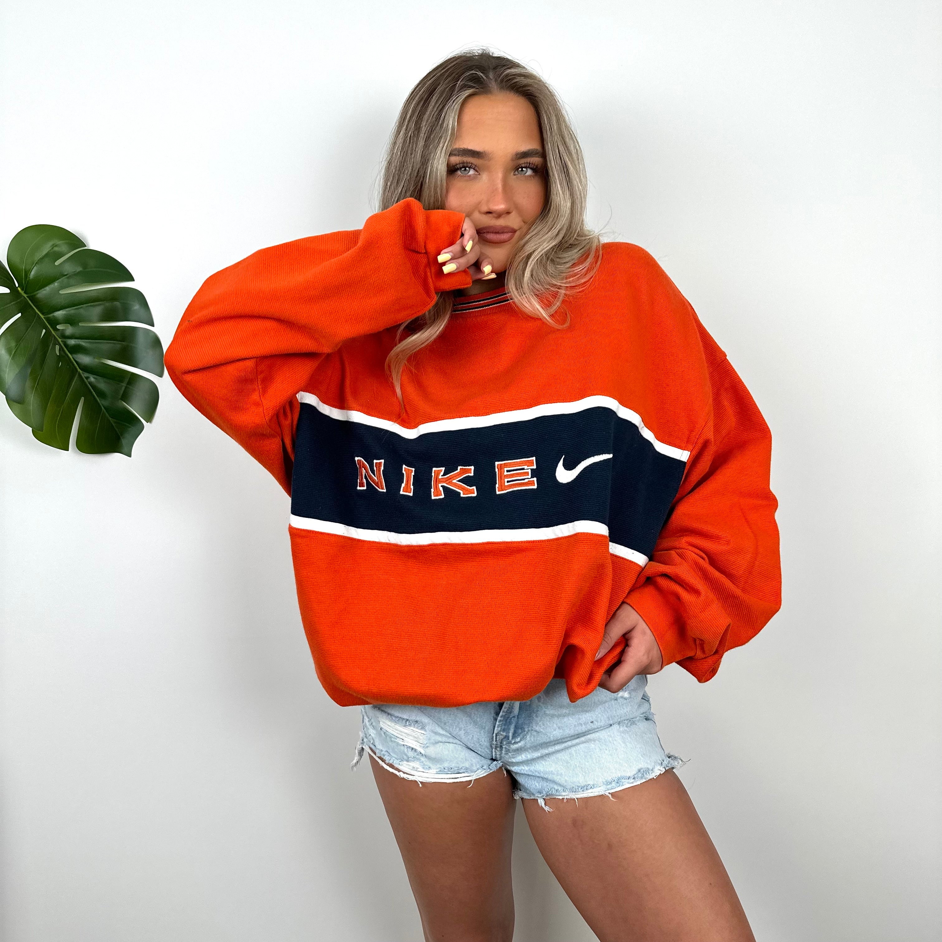 Nike Orange Embroidered Spell out Sweatshirt (XL)