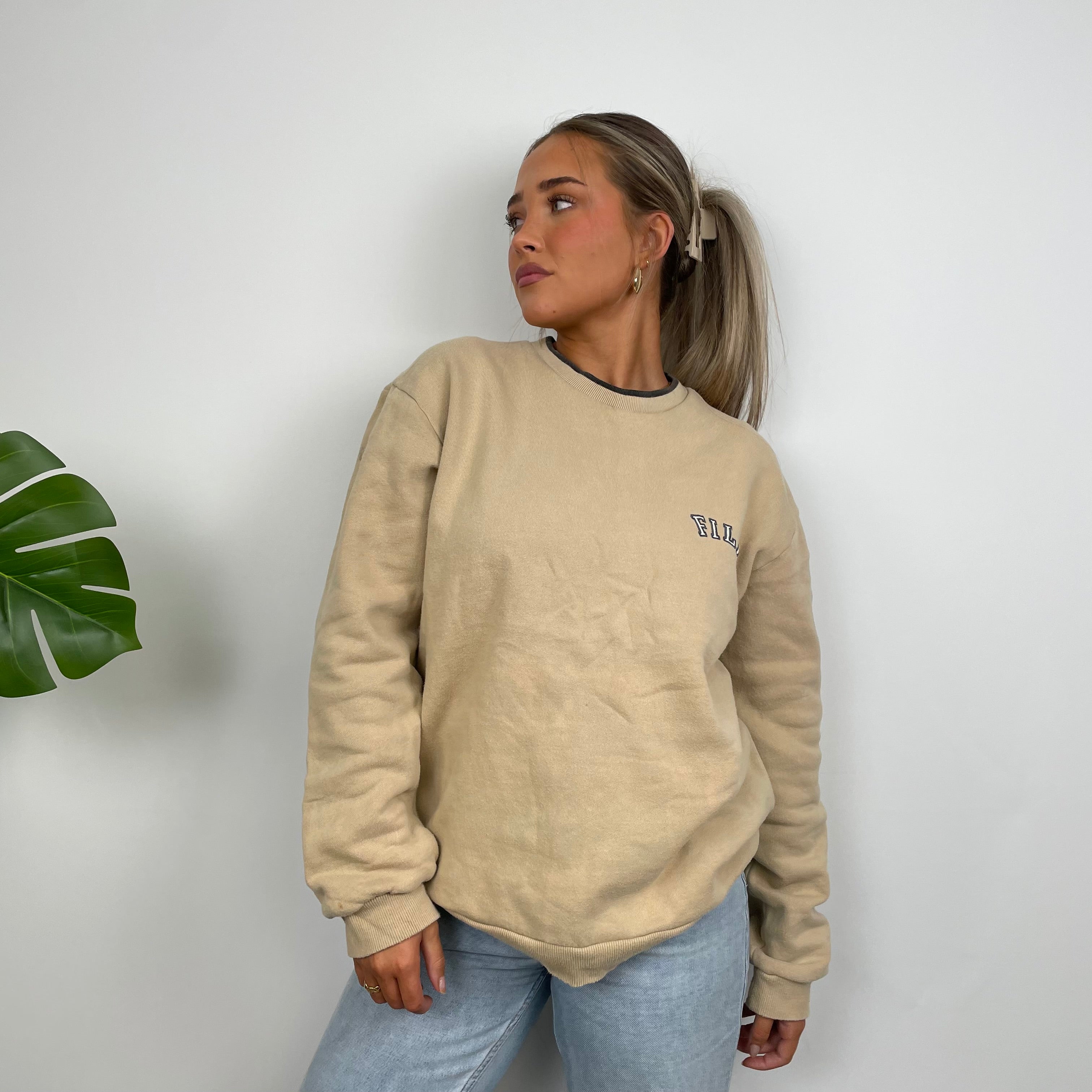 FILA Tan Brown Embroidered Spell Out Sweatshirt (L)