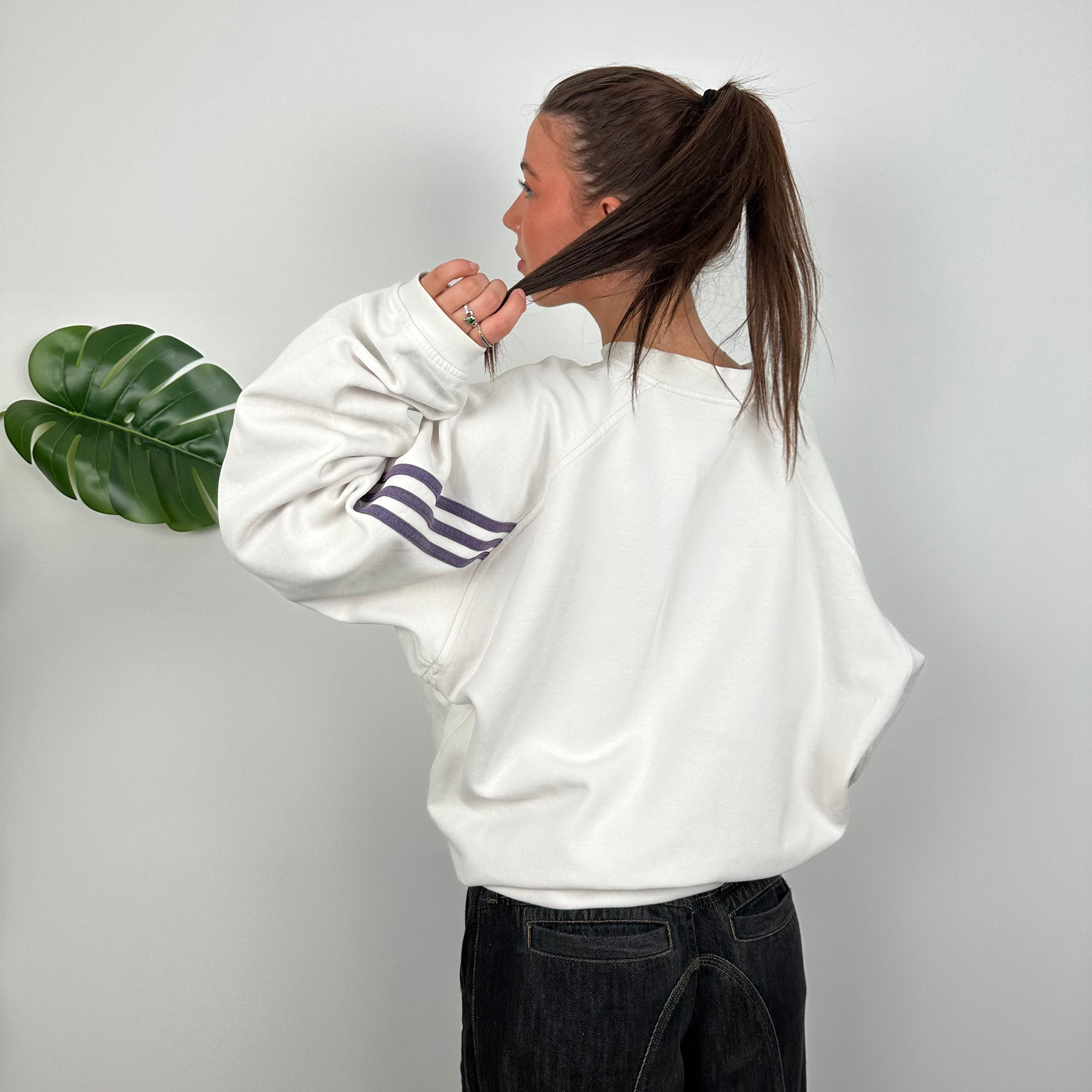 Adidas White Embroidered Spell Out Sweatshirt (L)