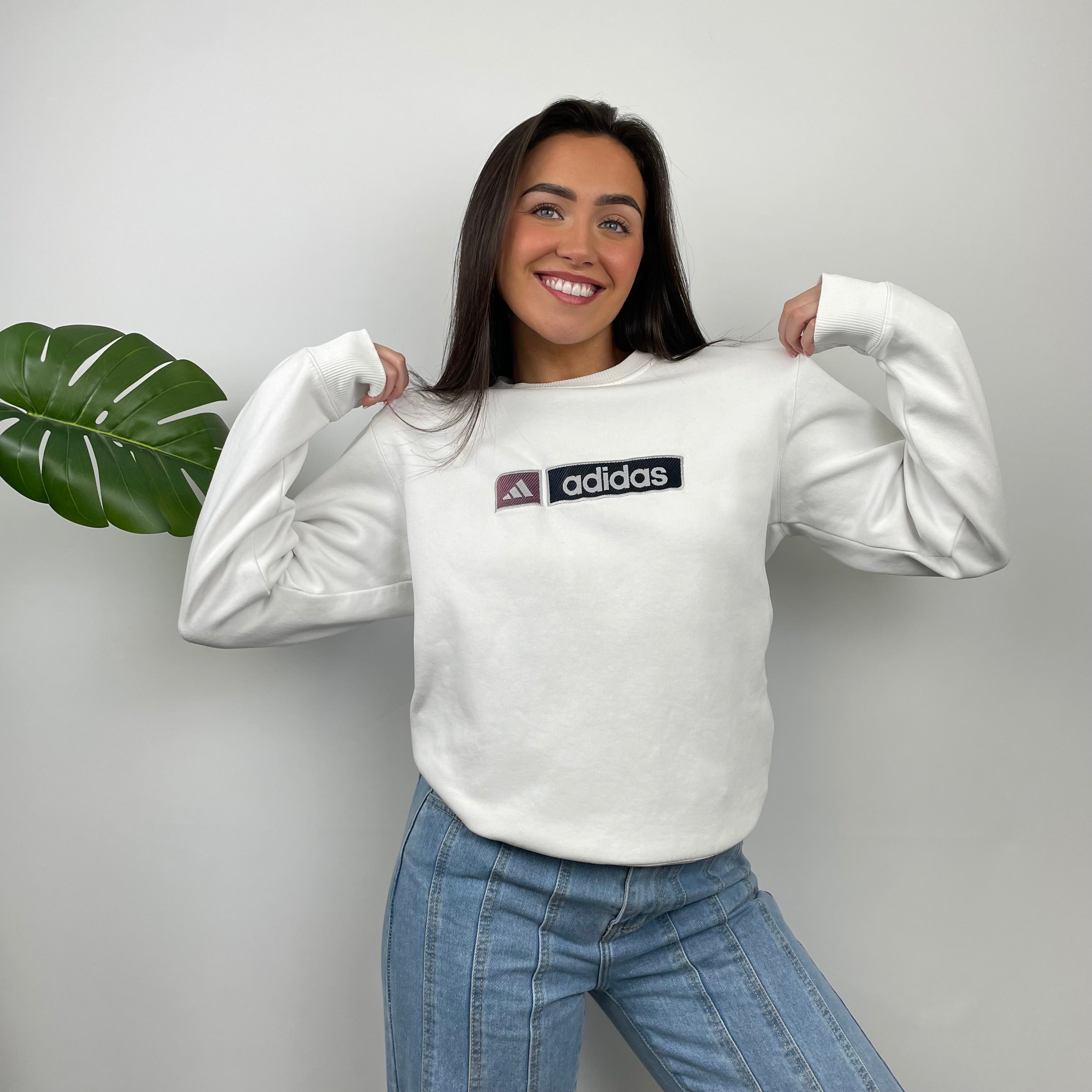 Adidas White Embroidered Spell Out Sweatshirt (M)