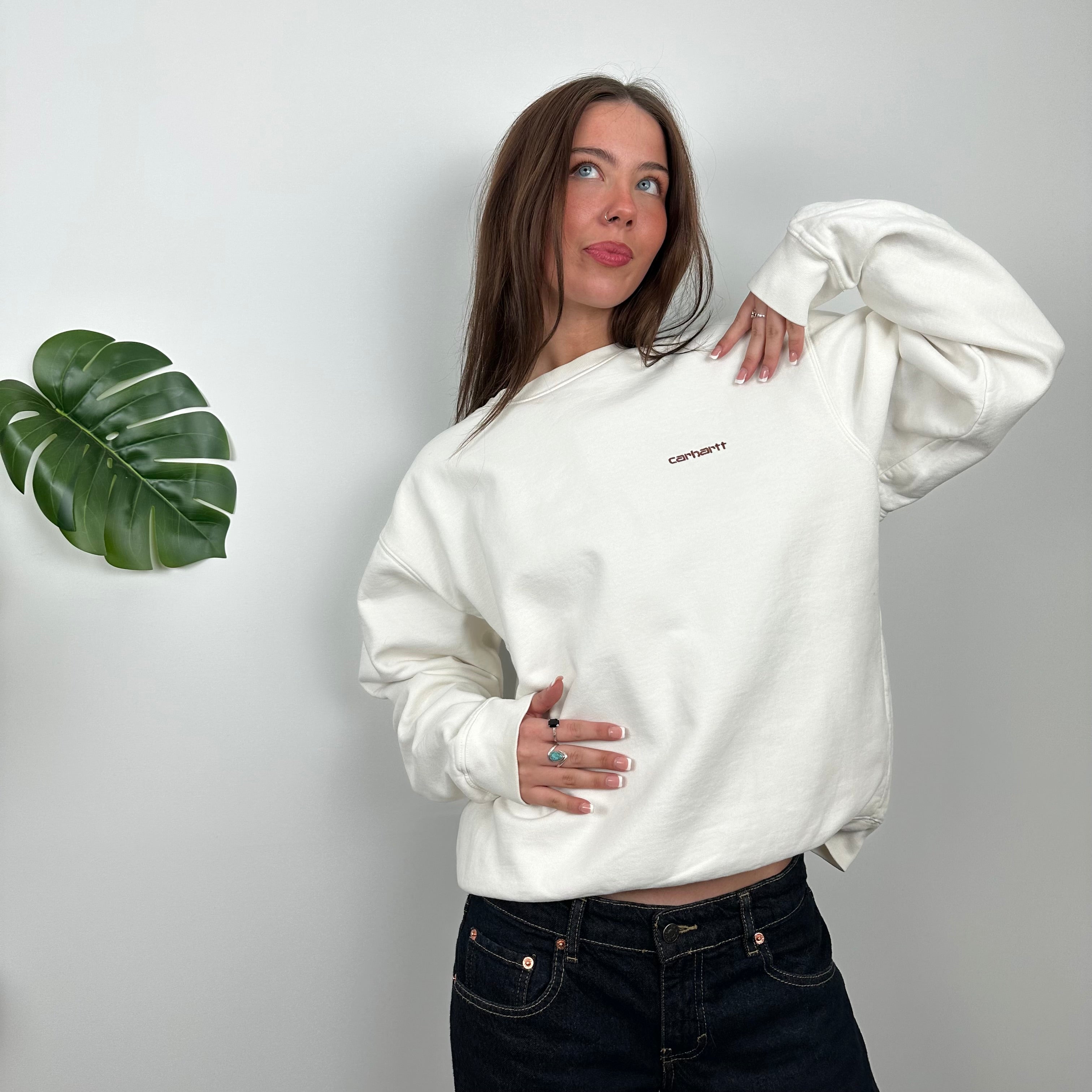 Carhartt RARE White Embroidered Spell Out Sweatshirt (M)