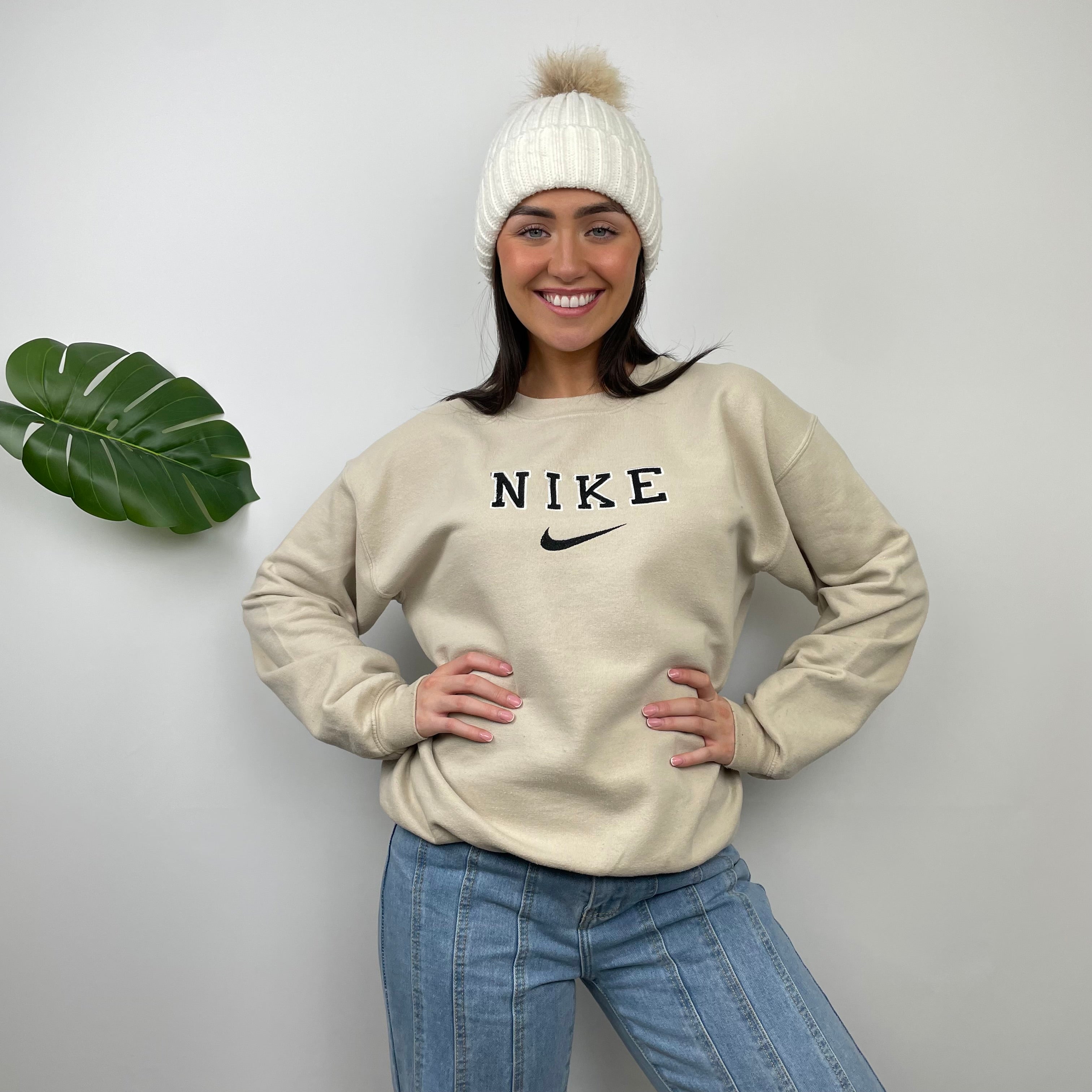 Nike RARE Cream Embroidered Spell Out Sweatshirt (M)