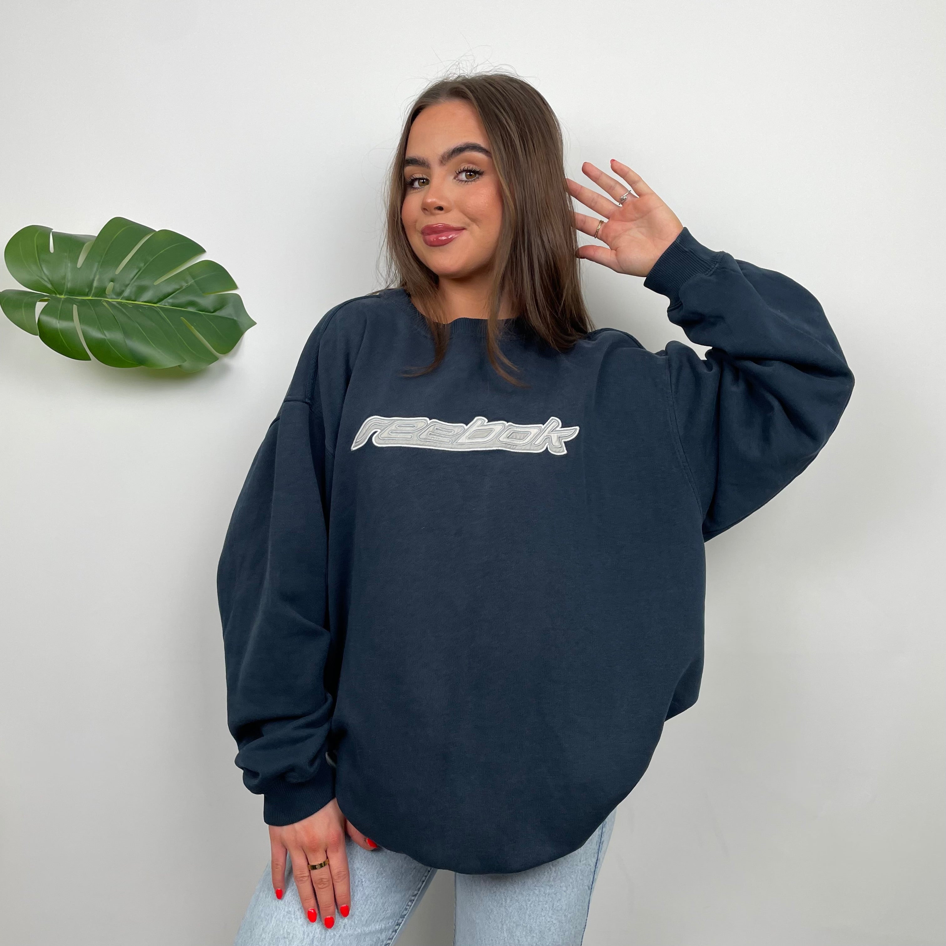 Reebok Navy Embroidered Spell Out Sweatshirt (L)