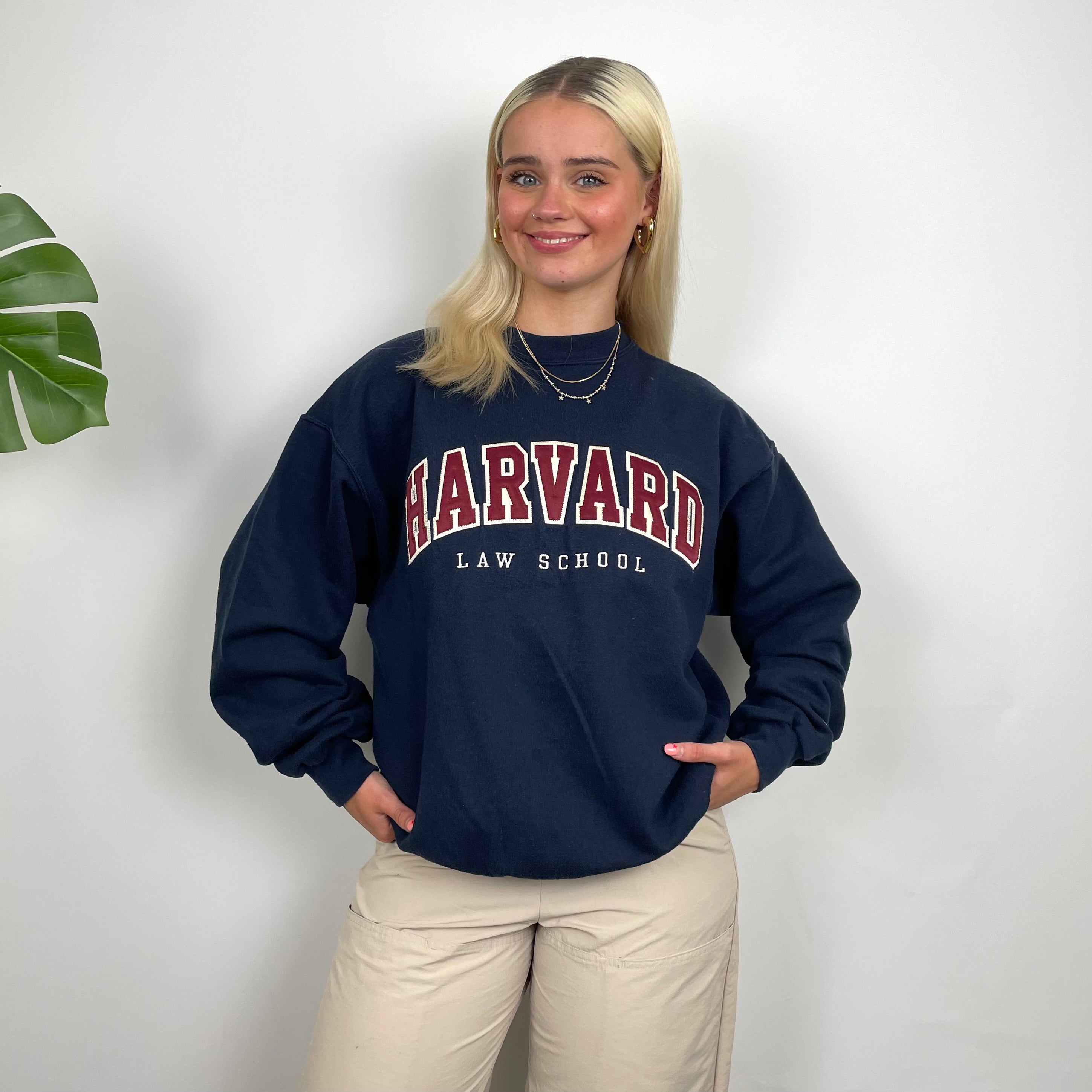 Champion x Harvard Law School RARE Navy Embroidered Spell Out Sweatshirt (S)