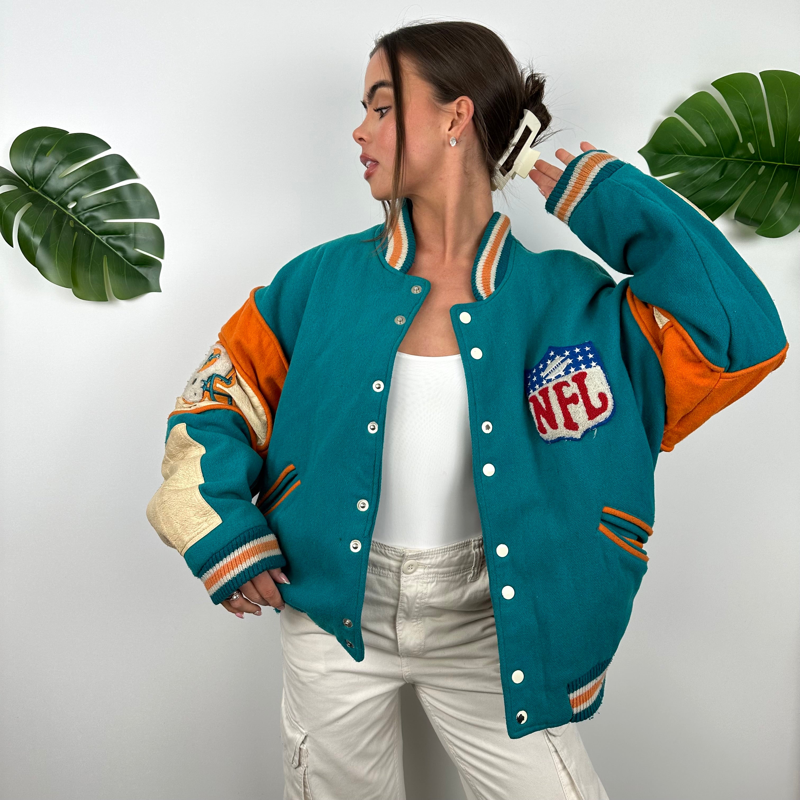 Miami Dolphins NFL Turquoise Blue Heavyweight Jacket (L)