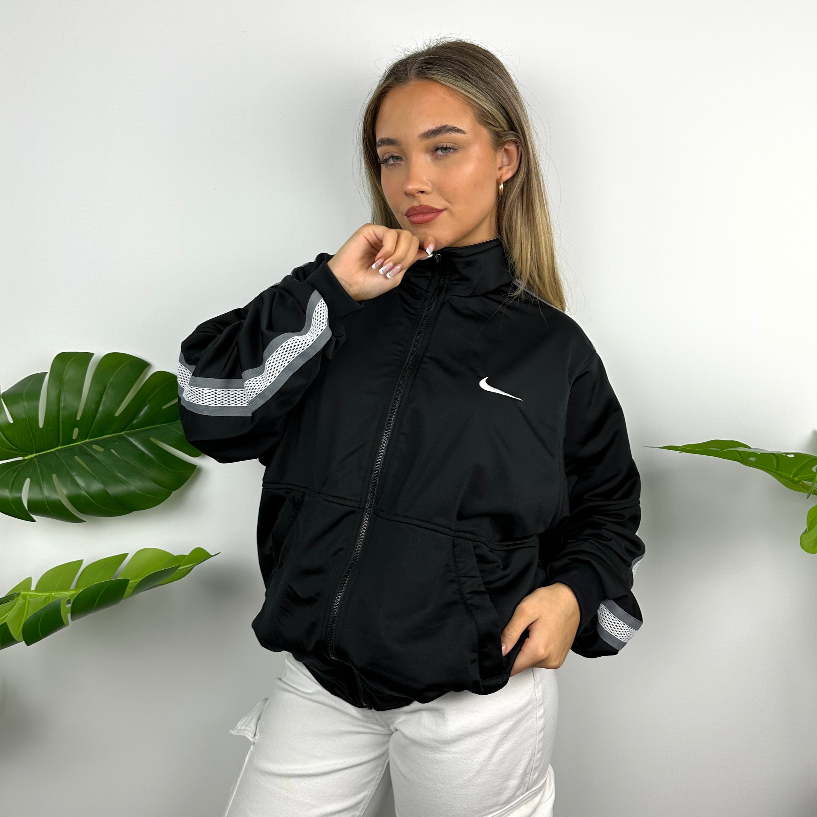 Nike Black Embroidered Swoosh Zip Up Track Jacket (M)