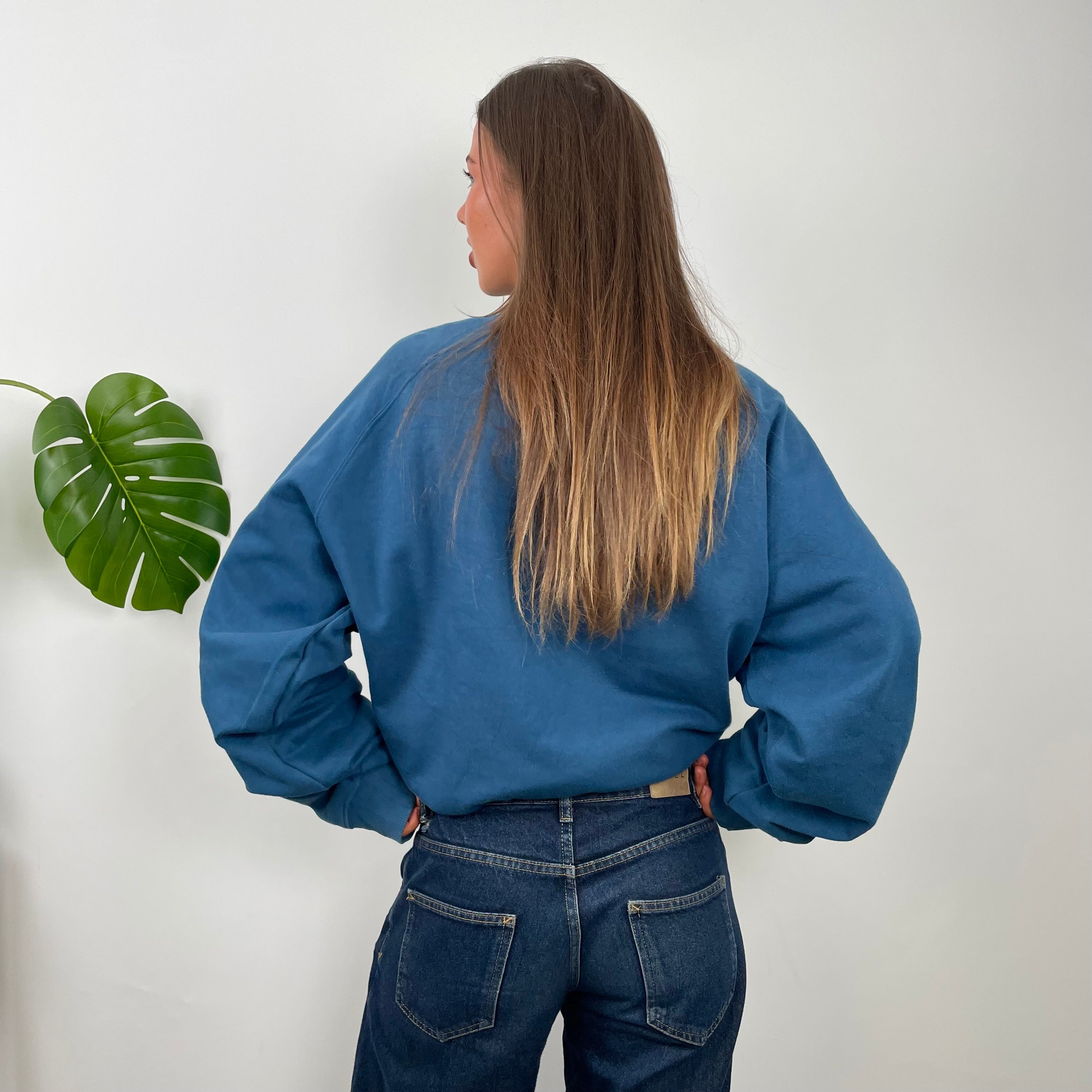 Adidas Blue Embroidered Spell Out Sweatshirt (XL)