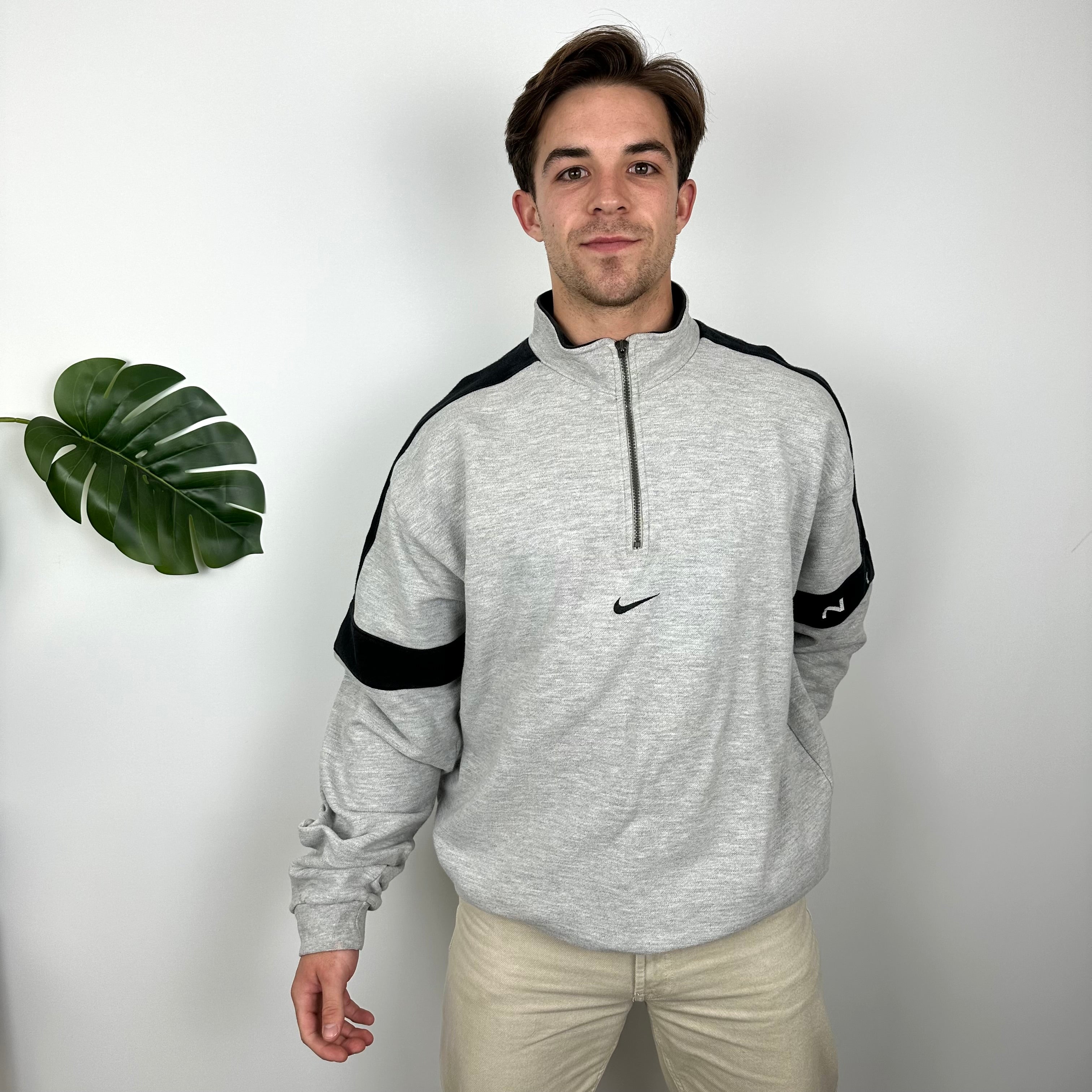 Nike Grey Embroidered Swoosh Quarter Zip Sweatshirt (XXL)