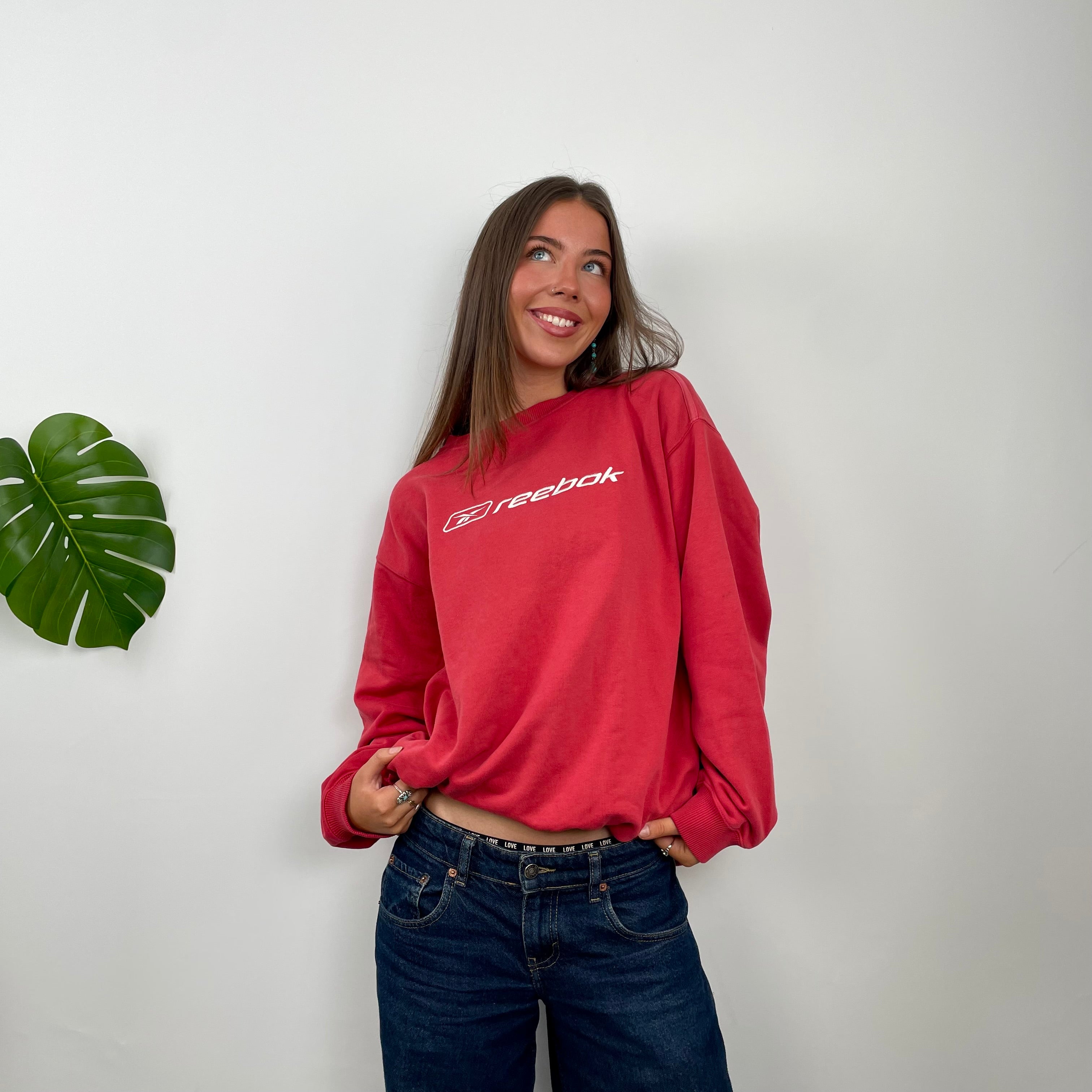 Reebok Red Embroidered Spell Out Sweatshirt (XL)