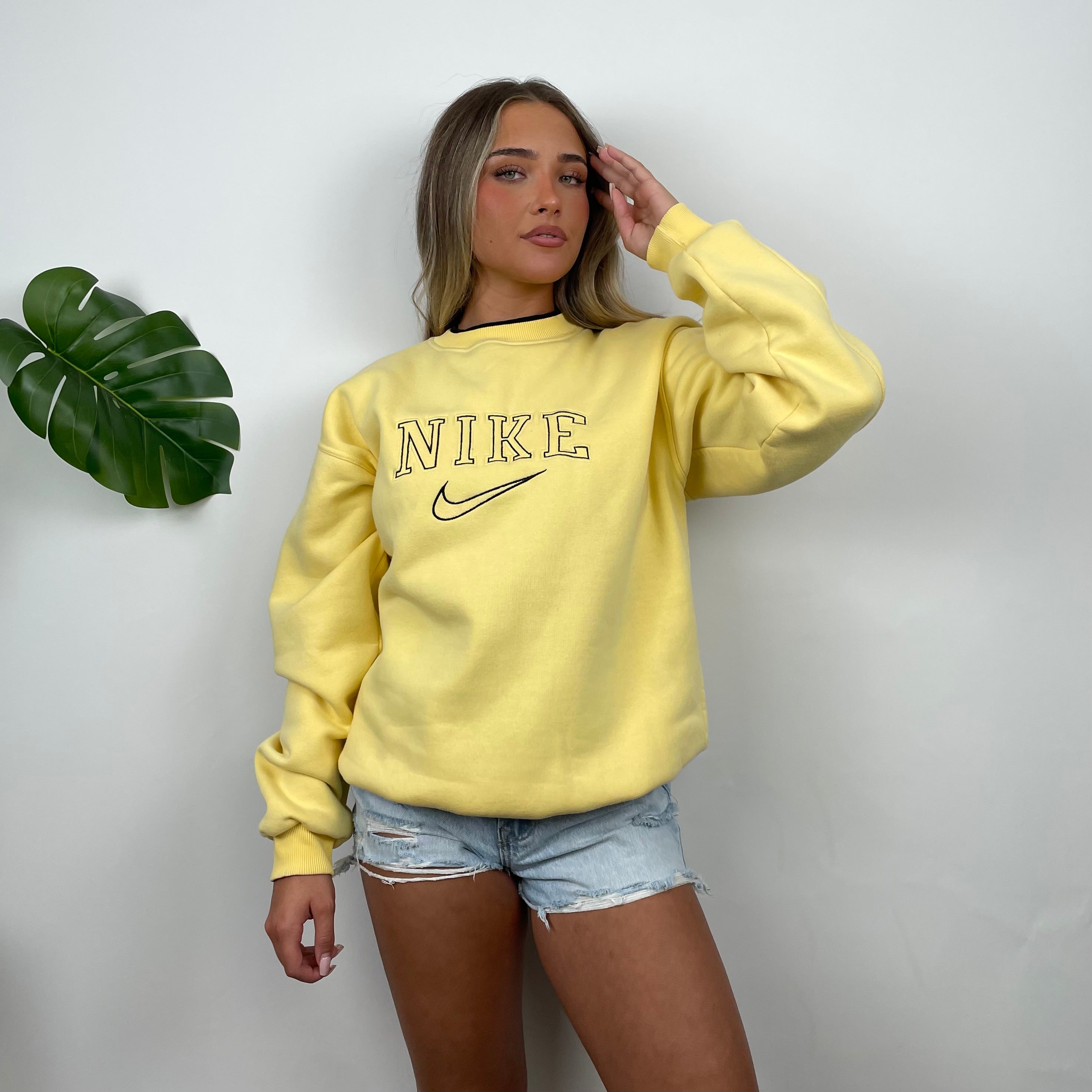 Nike Yellow Embroidered Spell Out Sweatshirt (M)