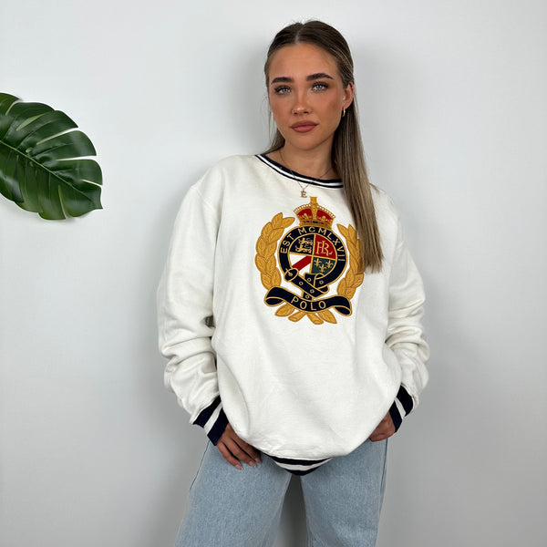Polo Ralph Lauren White Embroidered Spell Out Sweatshirt (L)