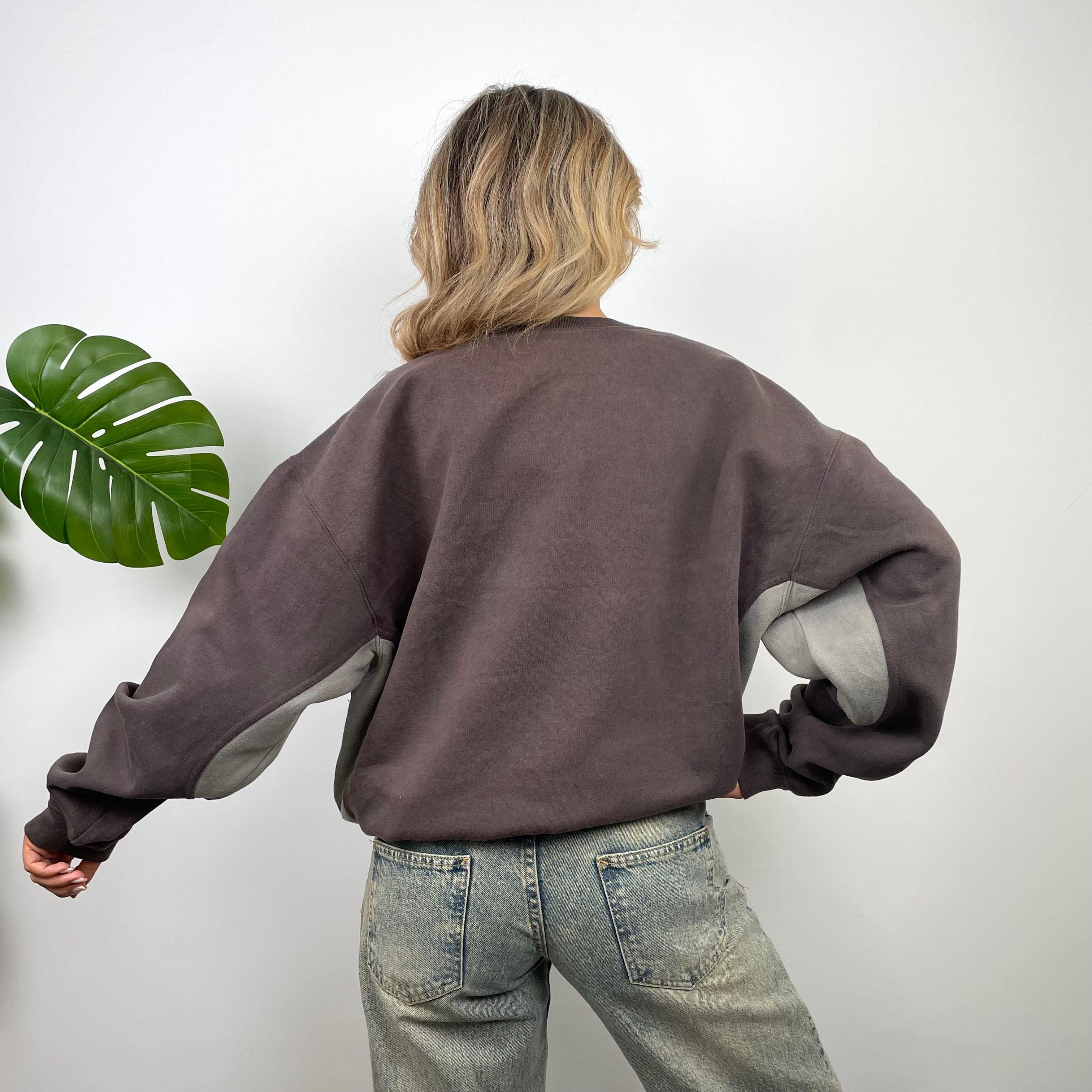 Reebok Authentic Brown Embroidered Spell Out Sweatshirt (L)