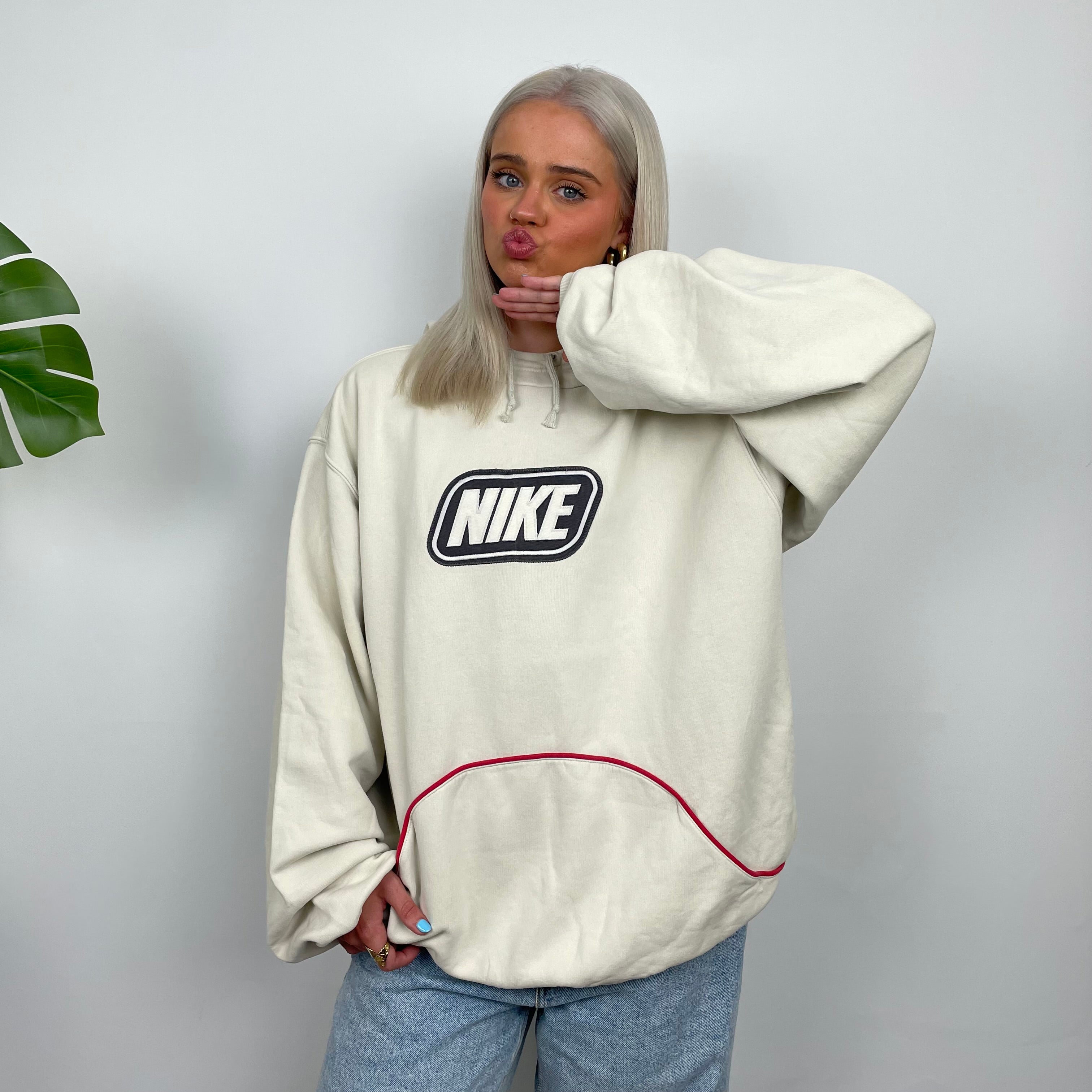 Nike Cream Embroidered Spell Out Hoodie (XL)