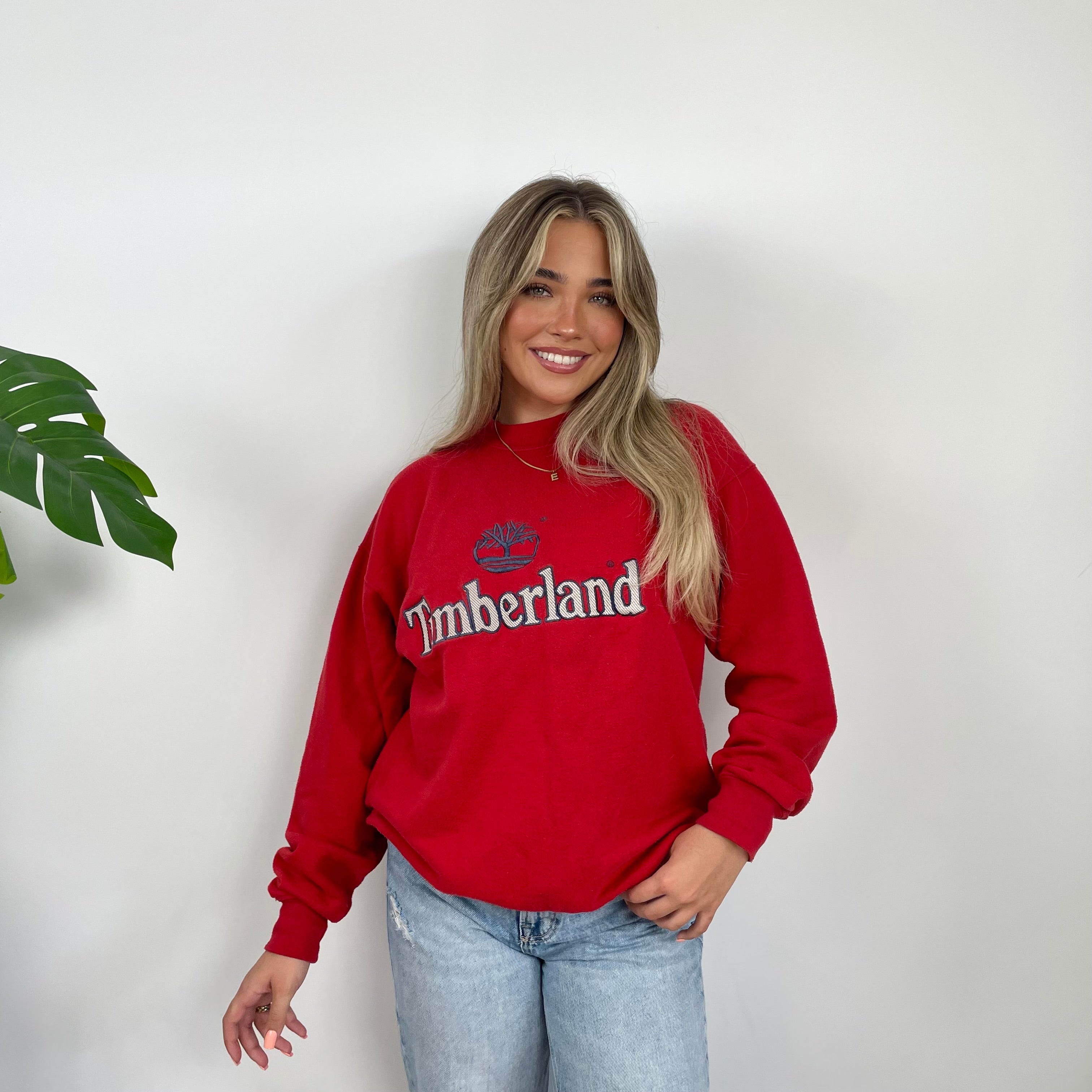 Timberland Red Embroidered Spell Out Sweatshirt (M)