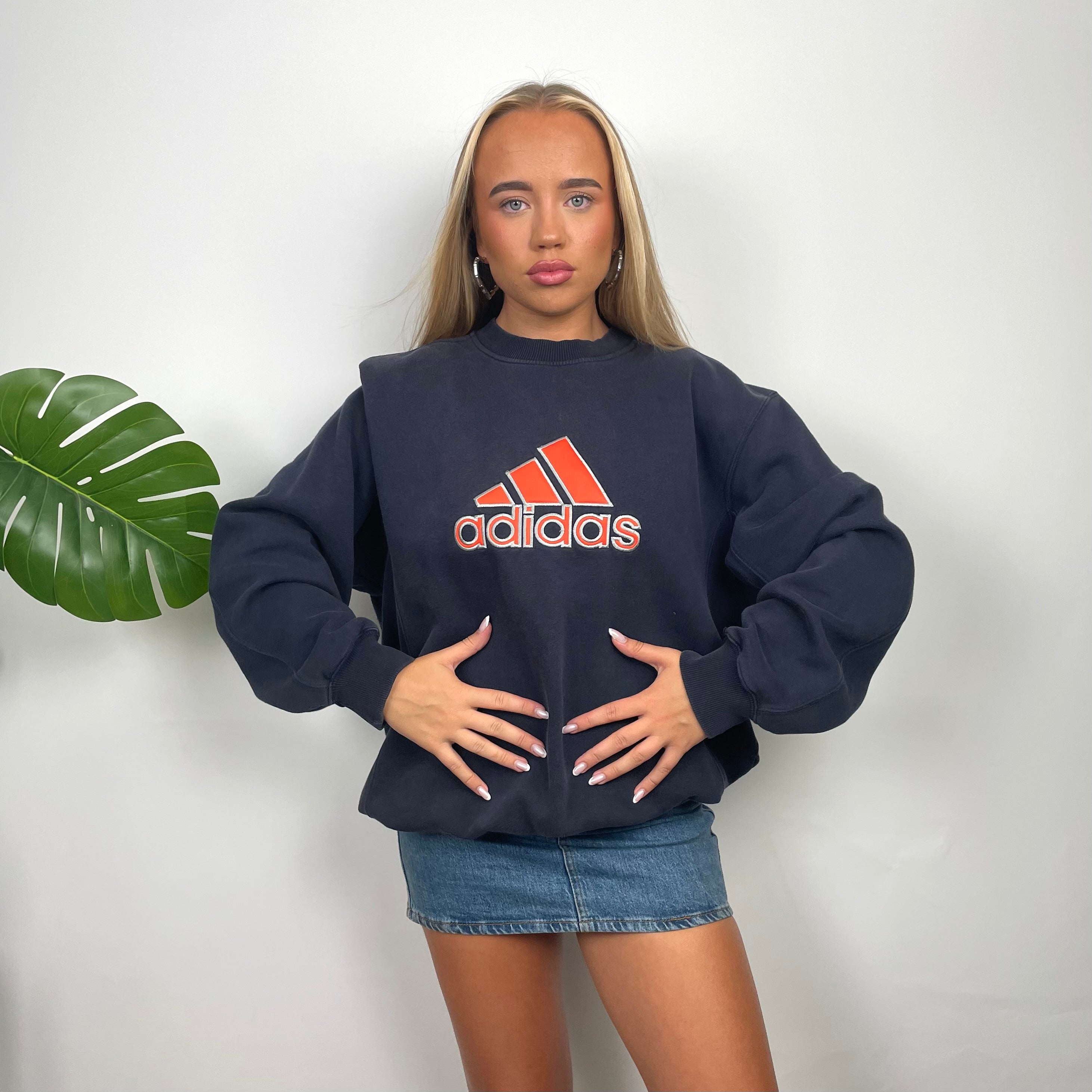 Adidas Navy Embroidered Spell Out Sweatshirt (L)