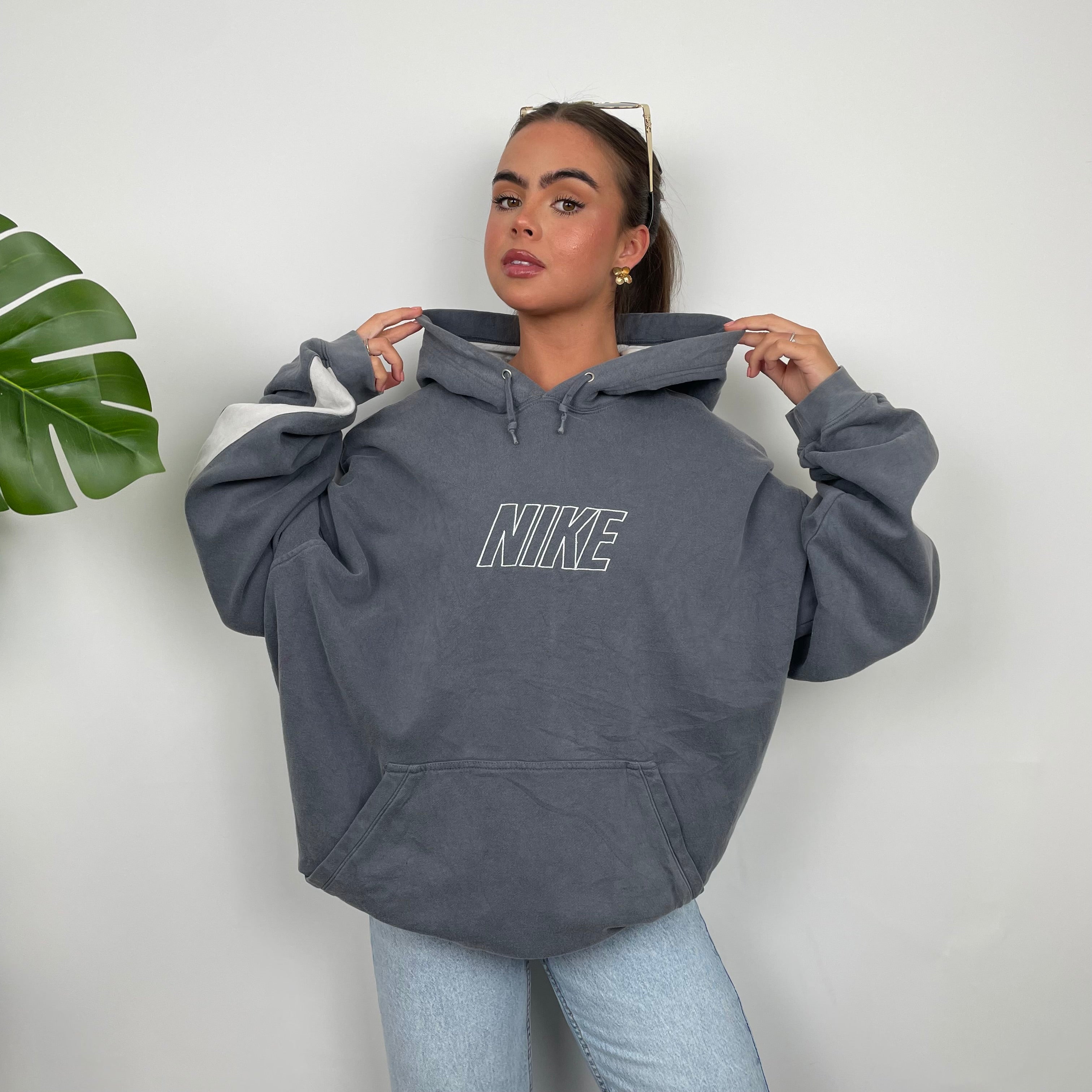 Nike Grey Embroidered Spell Out Hoodie (XXL)