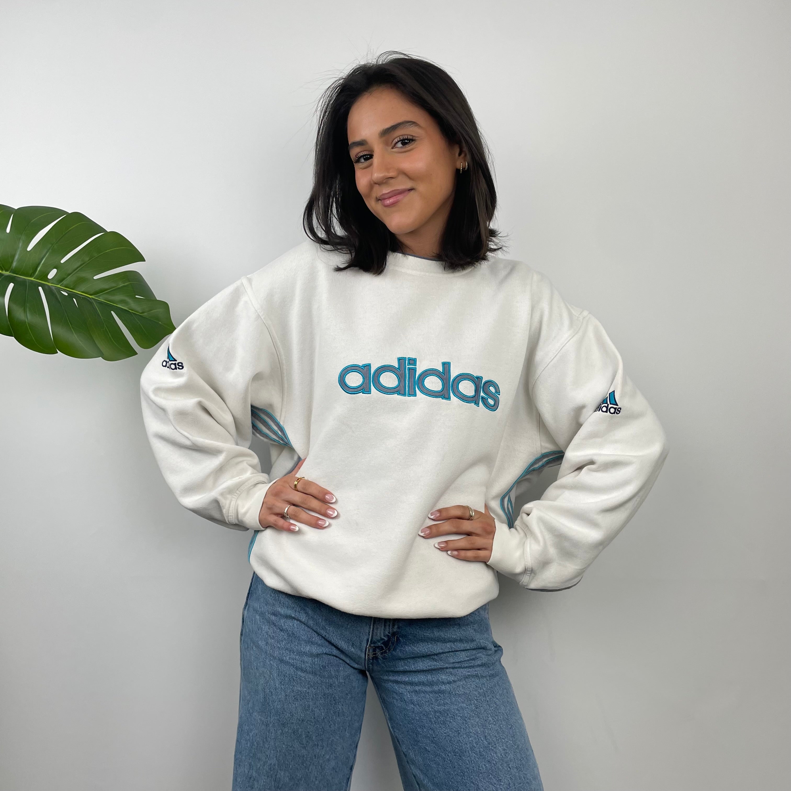 Adidas White Embroidered Spell Out Sweatshirt (M)