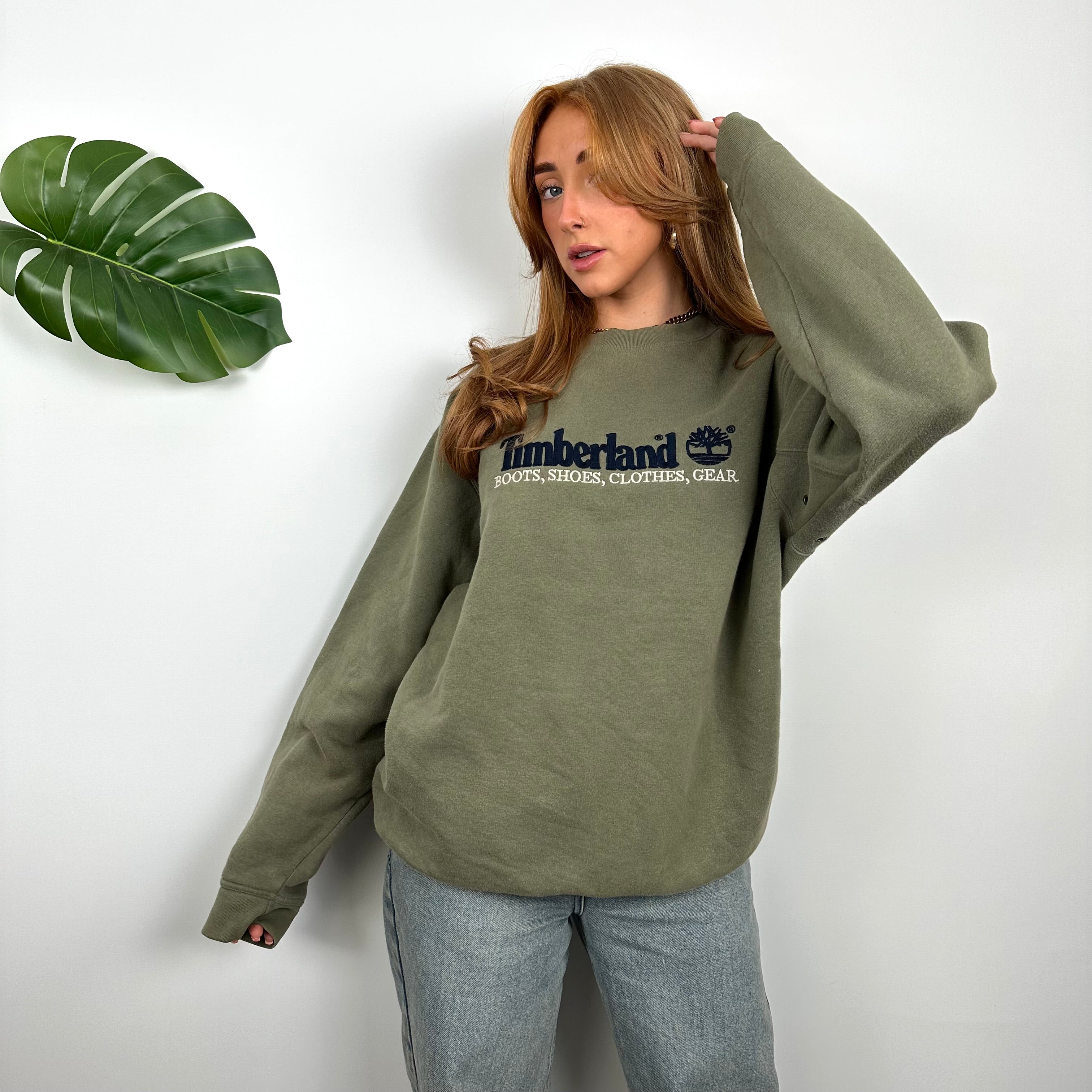 Timberland Green Embroidered Spell Out Sweatshirt (L)