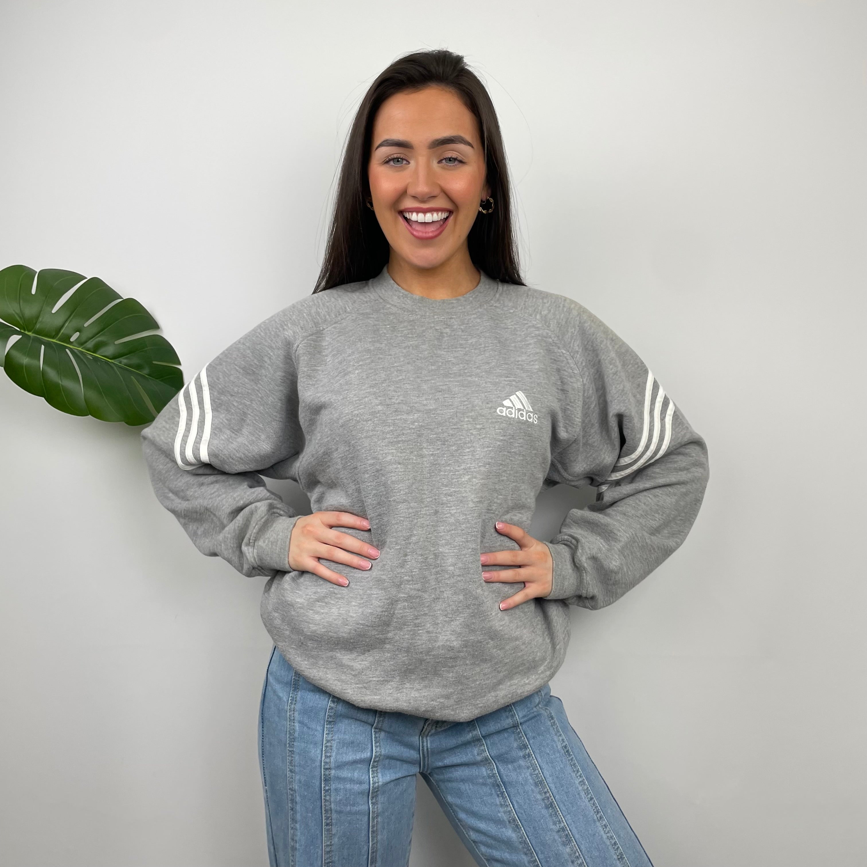 Adidas Grey Embroidered Spell Out Sweatshirt (L)