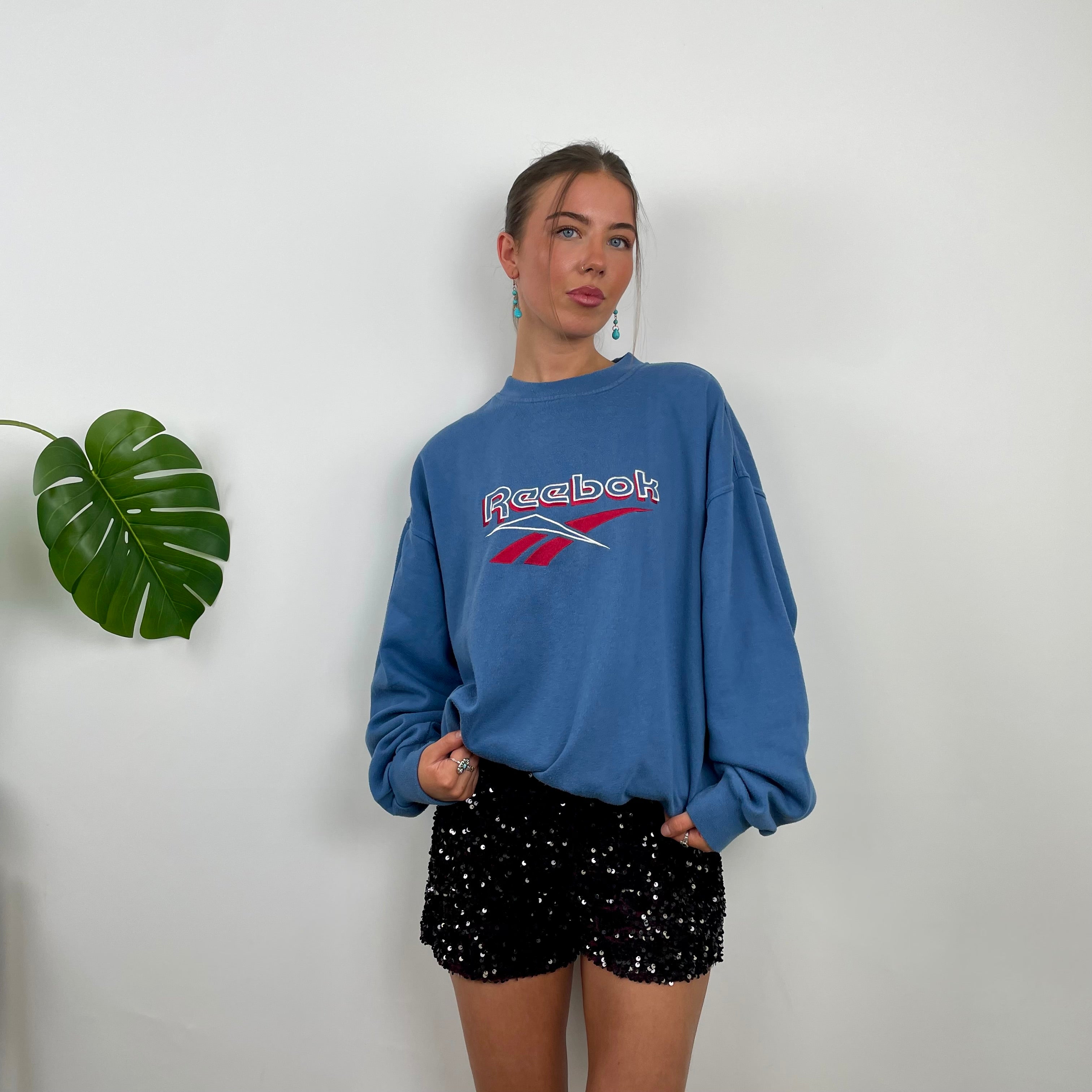 Reebok RARE Blue Embroidered Spell Out Sweatshirt (L)