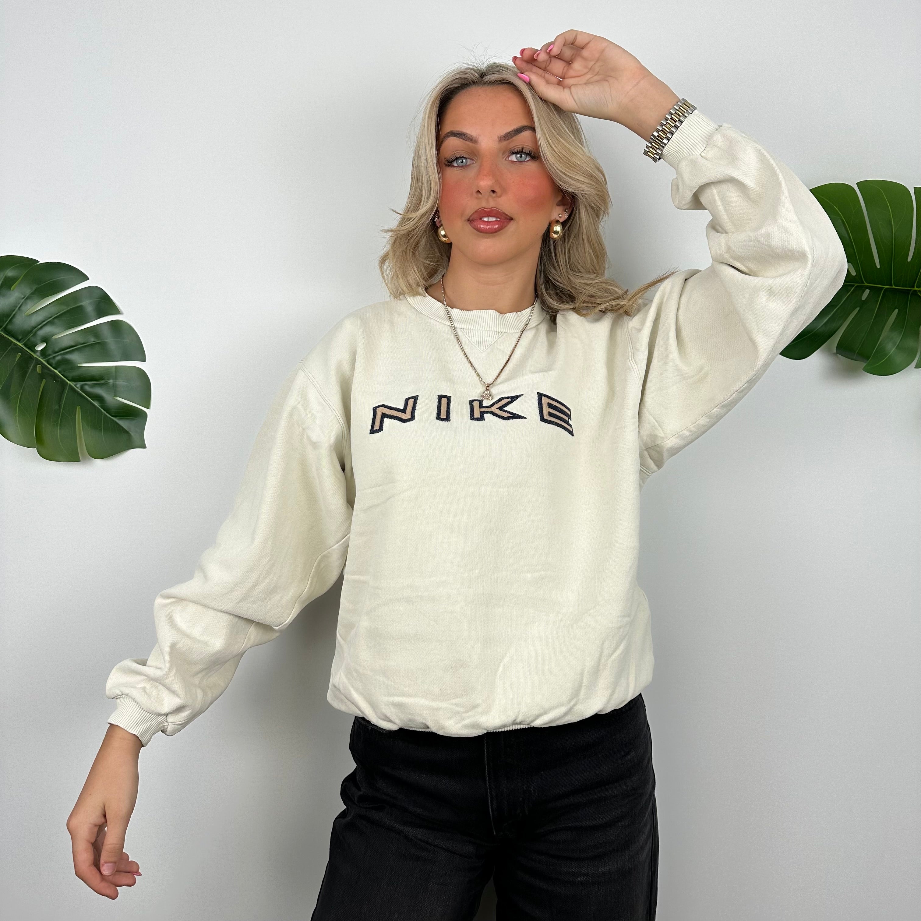 Nike Cream Embroidered Spell Out Sweatshirt (S)