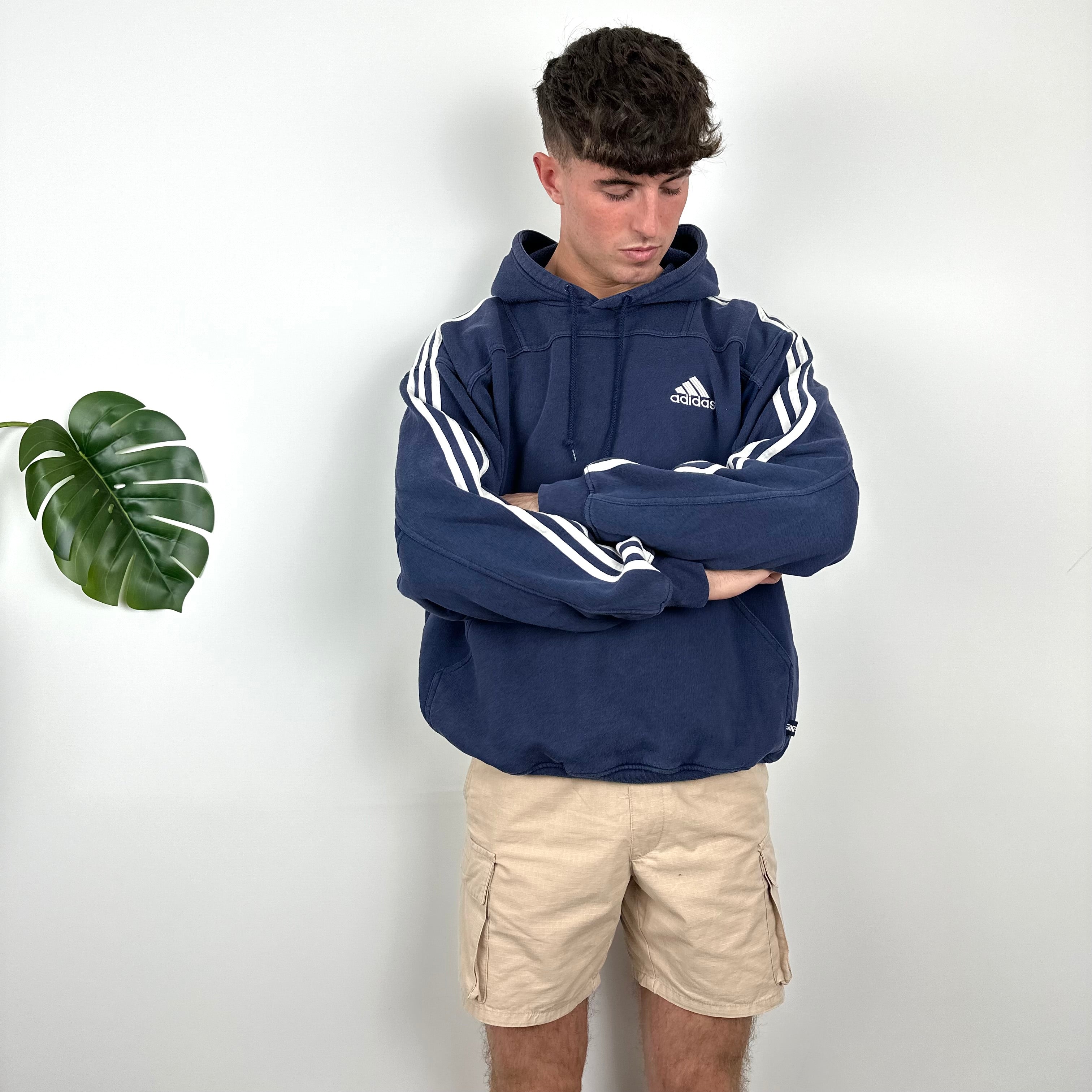 Adidas RARE Navy Embroidered Spell Out Hoodie (L)