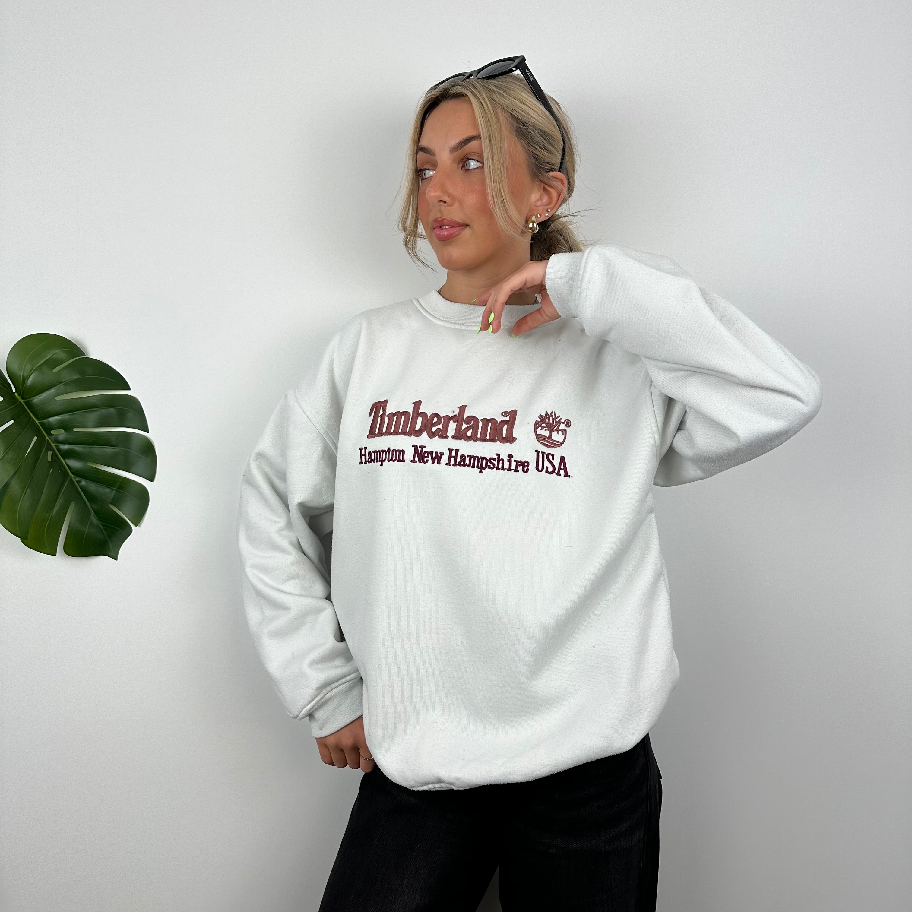 Timberland White Embroidered Spell Out Sweatshirt (M)