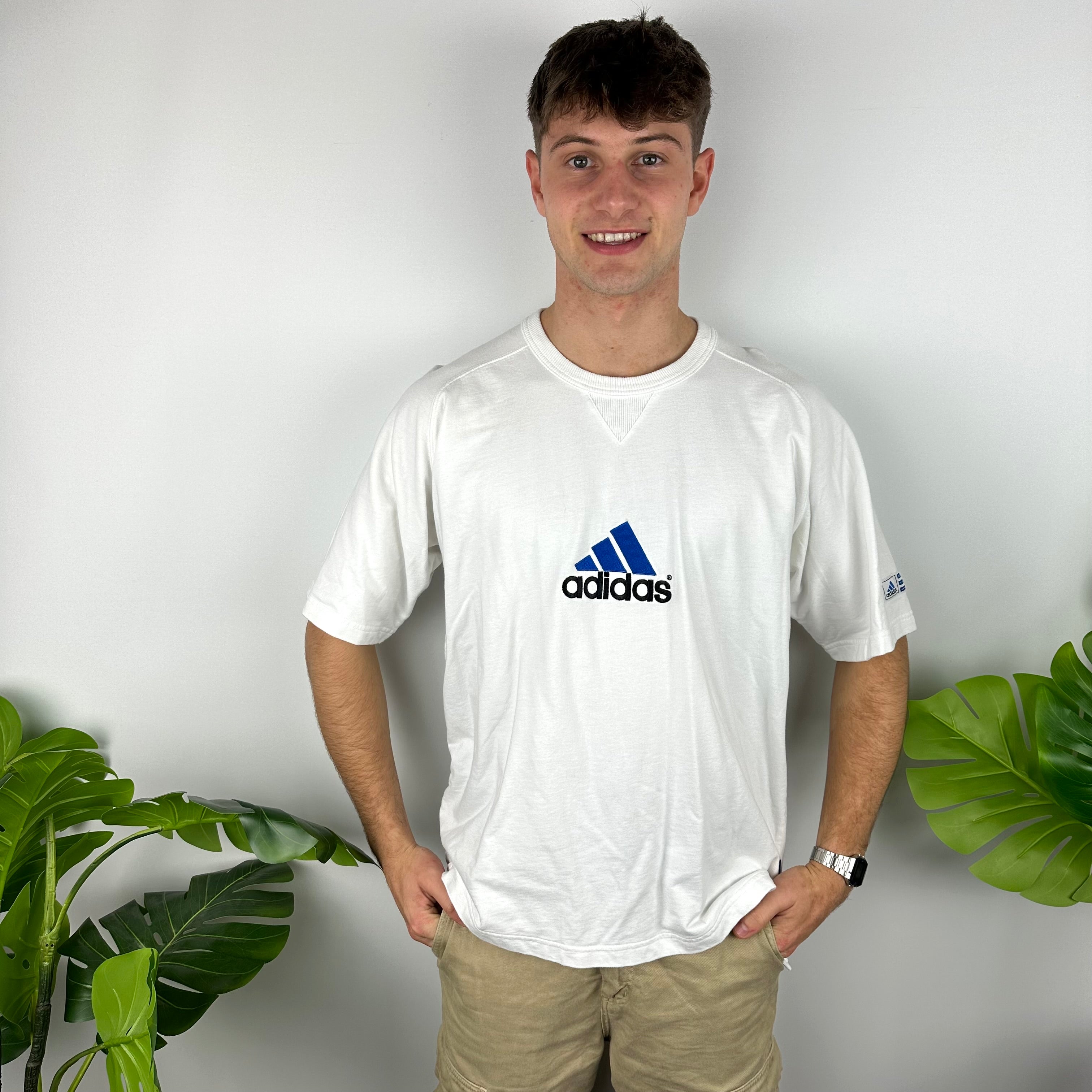 Adidas White Embroidered Spell Out T Shirt (XL)