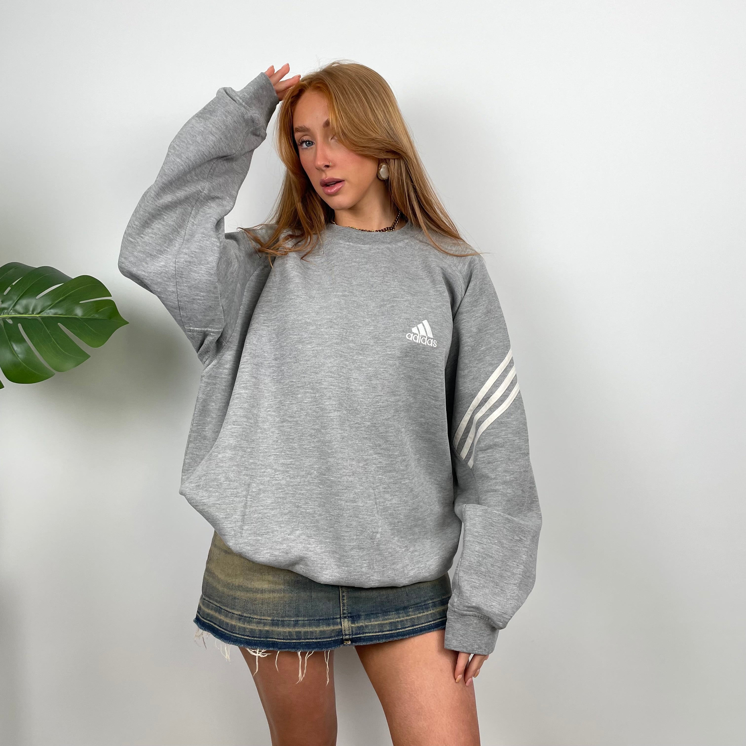 Adidas Grey Embroidered Spell Out Sweatshirt (L)