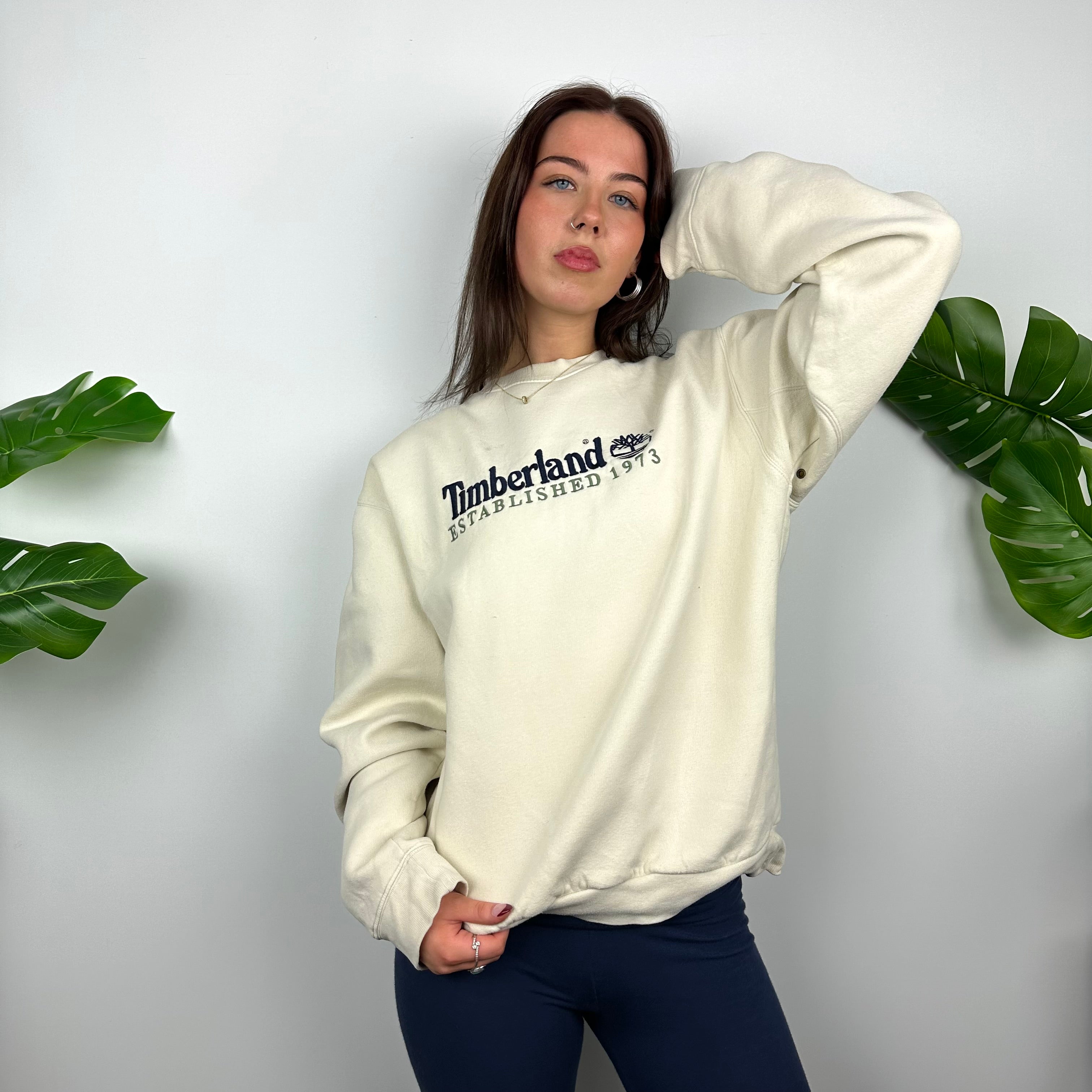 Timberland Cream Embroidered Spell Out Sweatshirt (M)